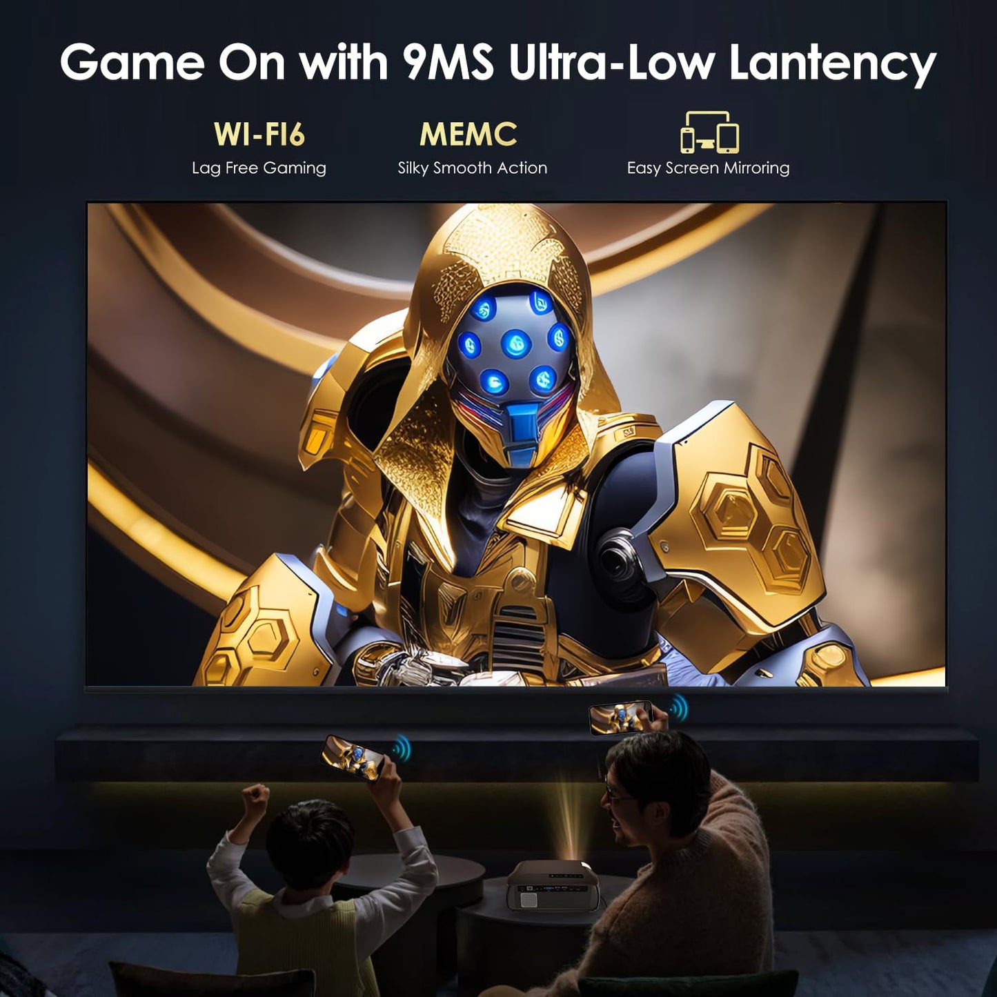 Smart 4K Projector 1400ANSI Daytime Viewing,High Brightness Movie Projetcor with WIFI6 Bluetooth NFC Casting for 300Inch Display 5G Home Theater Outdoor Projector with Netflix Disney+ Youtube Apps