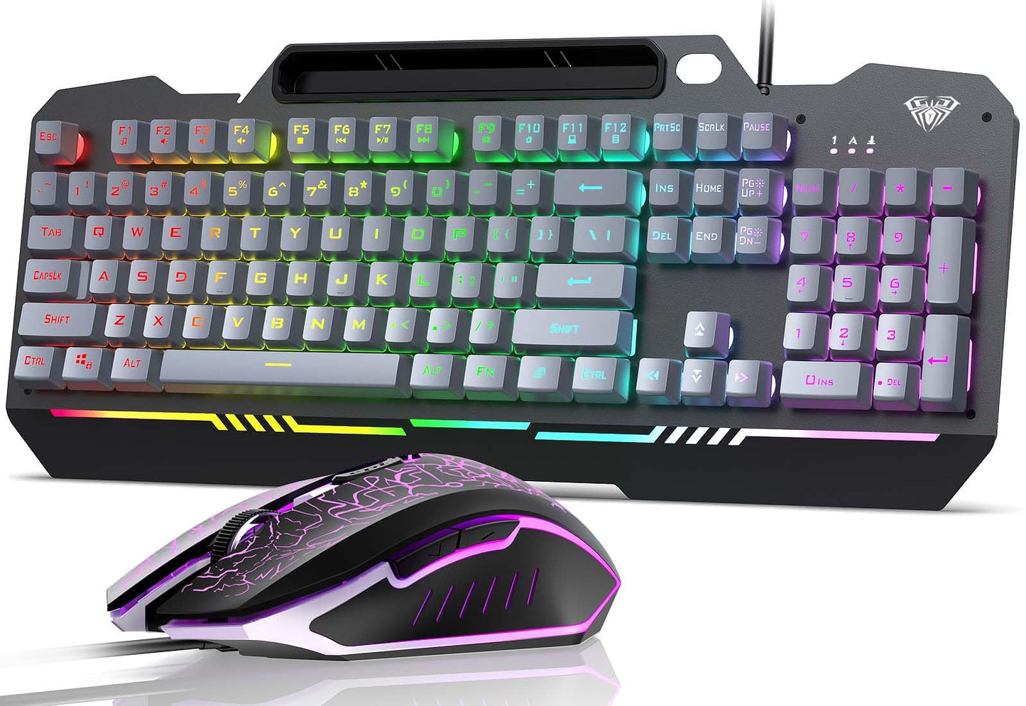 AULA Keyboard, T102 104 Keys Gaming Keyboard and Mouse Combo with RGB Backlit Quiet Computer Keyboard, All-Metal Panel, Waterproof Light Up PC Keyboard, USB Wired Keyboard Gaming for MAC Xbox PC Gamer