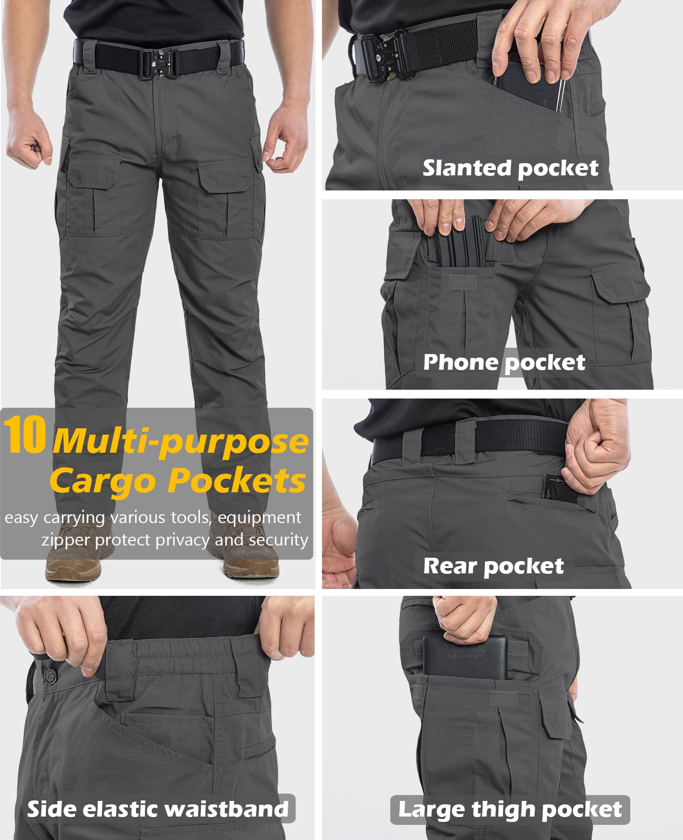 NAVEKULL Men's Outdoor Tactical Pants Rip Stop Lightweight Waterproof Military Combat Cargo Work Hiking Pants