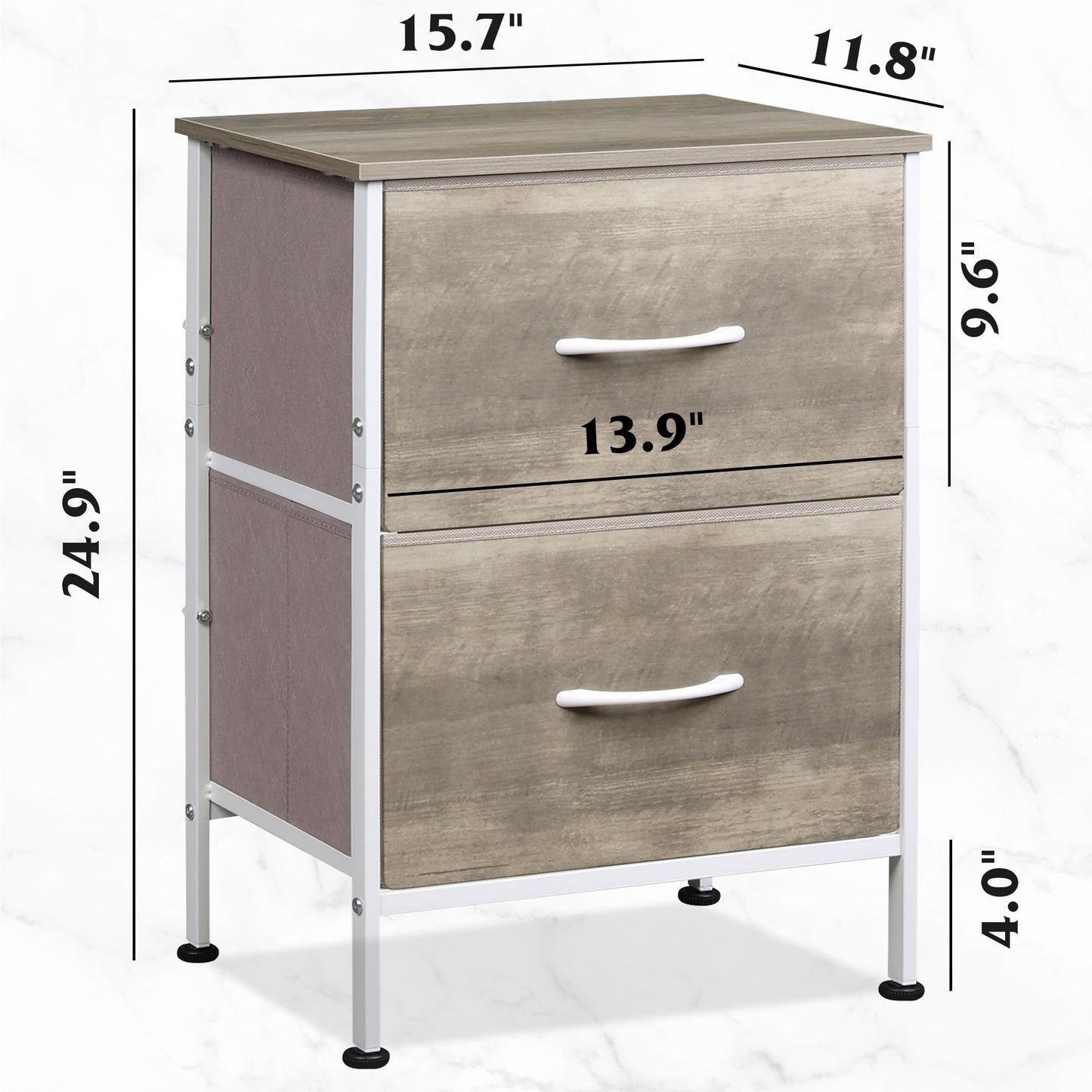 WLIVE Nightstand, 2 Drawer Dresser for Bedroom, Small Dresser with 2 Drawers, Bedside Furniture, Night Stand, End Table with Fabric Bins for Bedroom, Closet, Entryway, College Dorm, Dark Grey