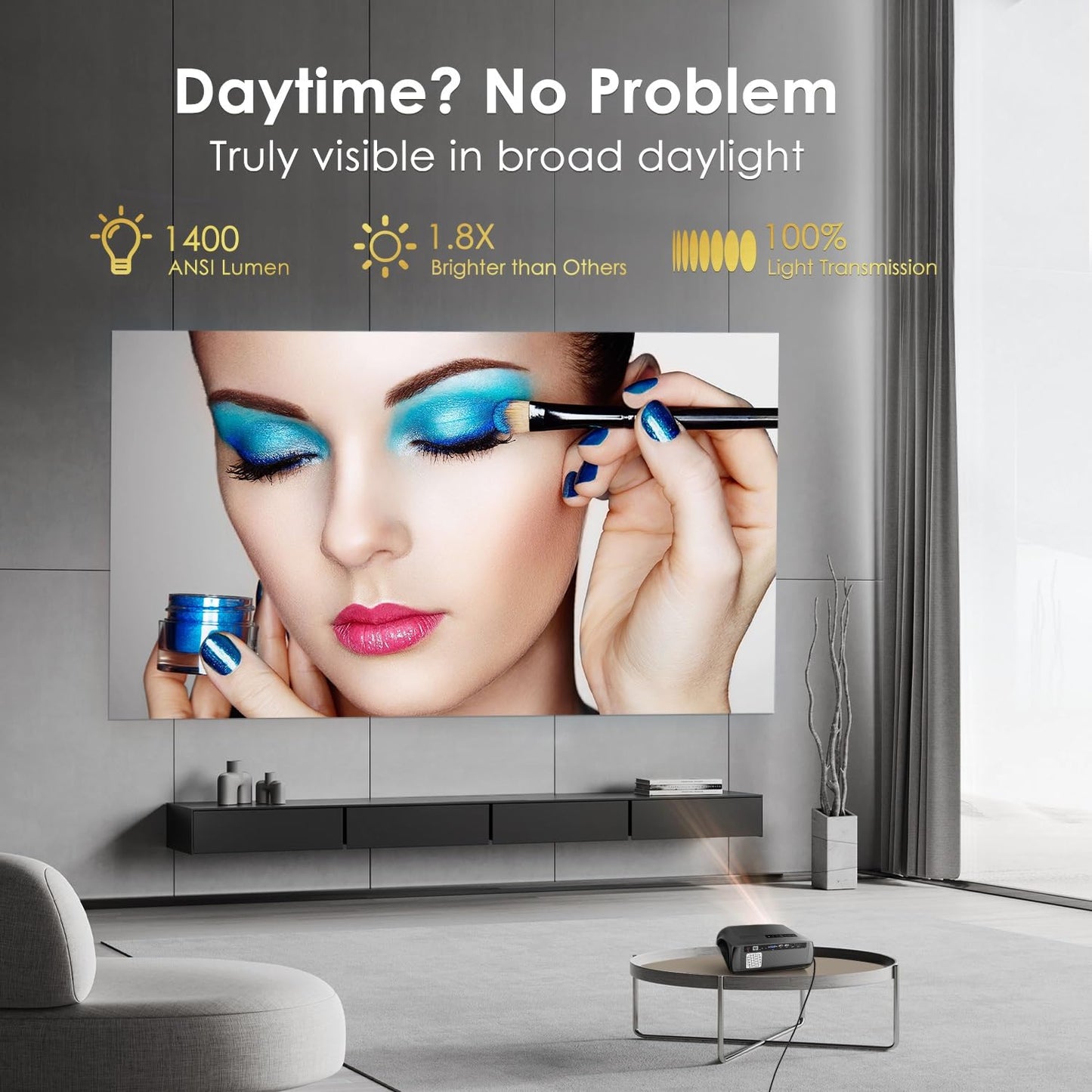 Smart 4K Projector 1400ANSI Daytime Viewing,High Brightness Movie Projetcor with WIFI6 Bluetooth NFC Casting for 300Inch Display 5G Home Theater Outdoor Projector with Netflix Disney+ Youtube Apps