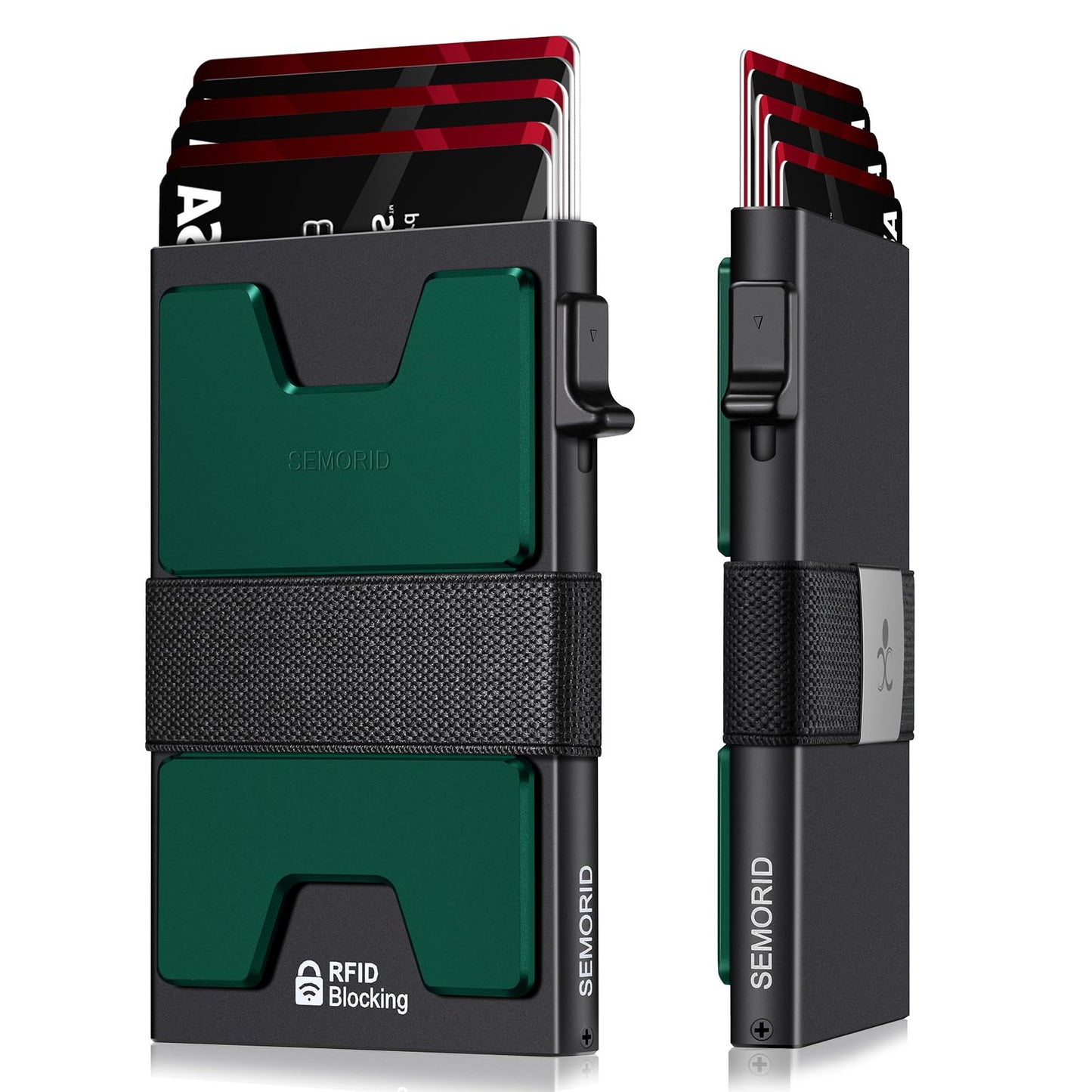 Slim Aluminum Card Holder Wallet for Men, Durable Expandable Backplate, RFID Blocking Minimalist Metal Pop Up Wallet, Holds 12+ Cards Plus Cash (Black)