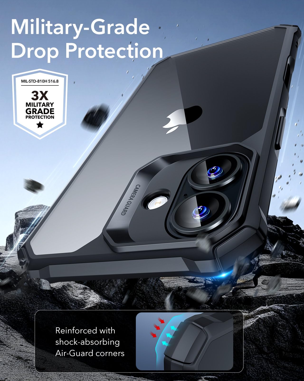 ESR Air Armor Case, Compatible with iPhone 13 Pro Max Case, Military-Grade Drop Protection, Shock-Absorbing Corners, Yellowing-Resistant Hard Back, Scratch Resistant, Clear