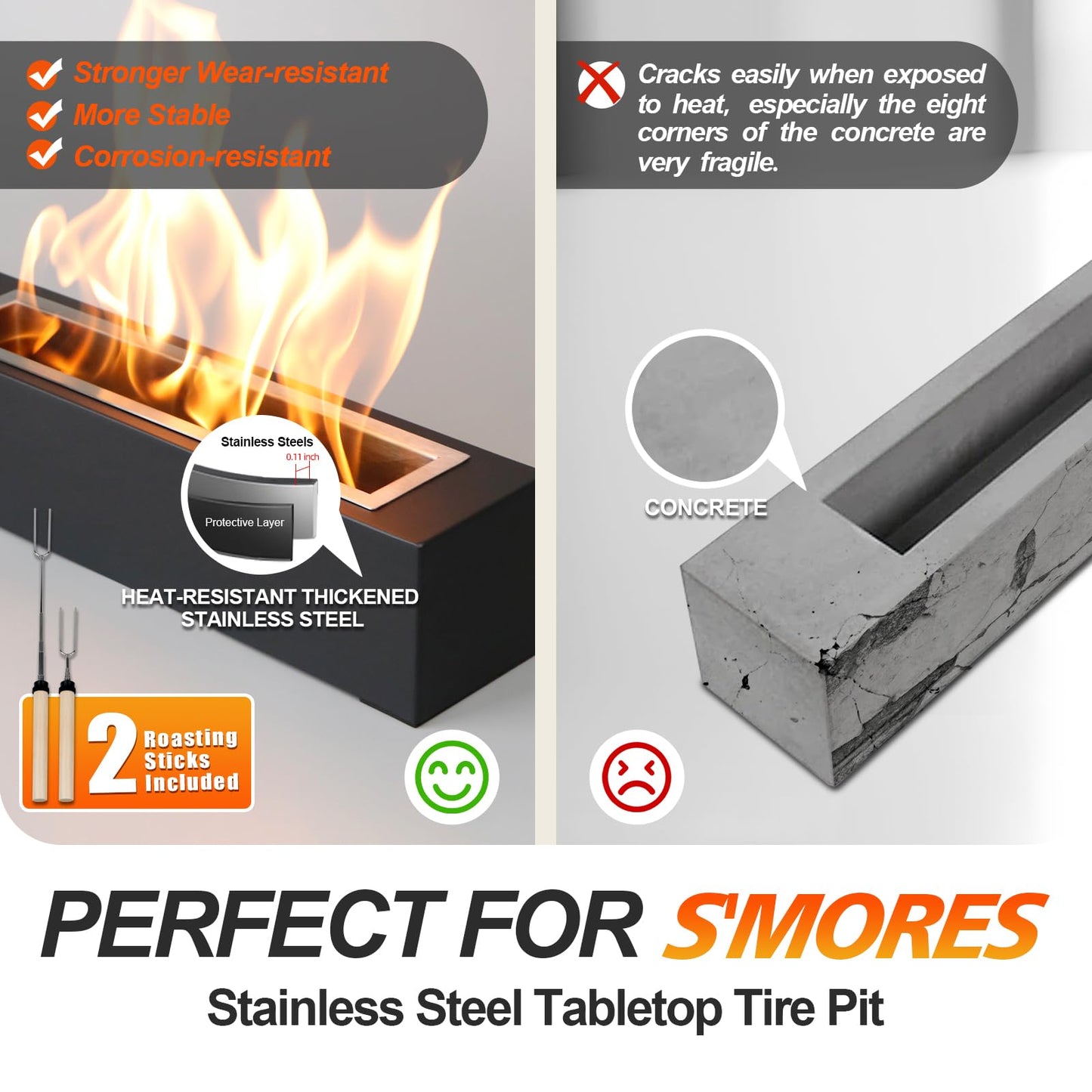 2024 New Tabletop Fire Pit,Woodgrain Portable Table Top Firepit Outdoor Indoor Table top Fireplace Smores Maker for Family Dinner Party Patio Balcony Backyard Housewarming Table Decor