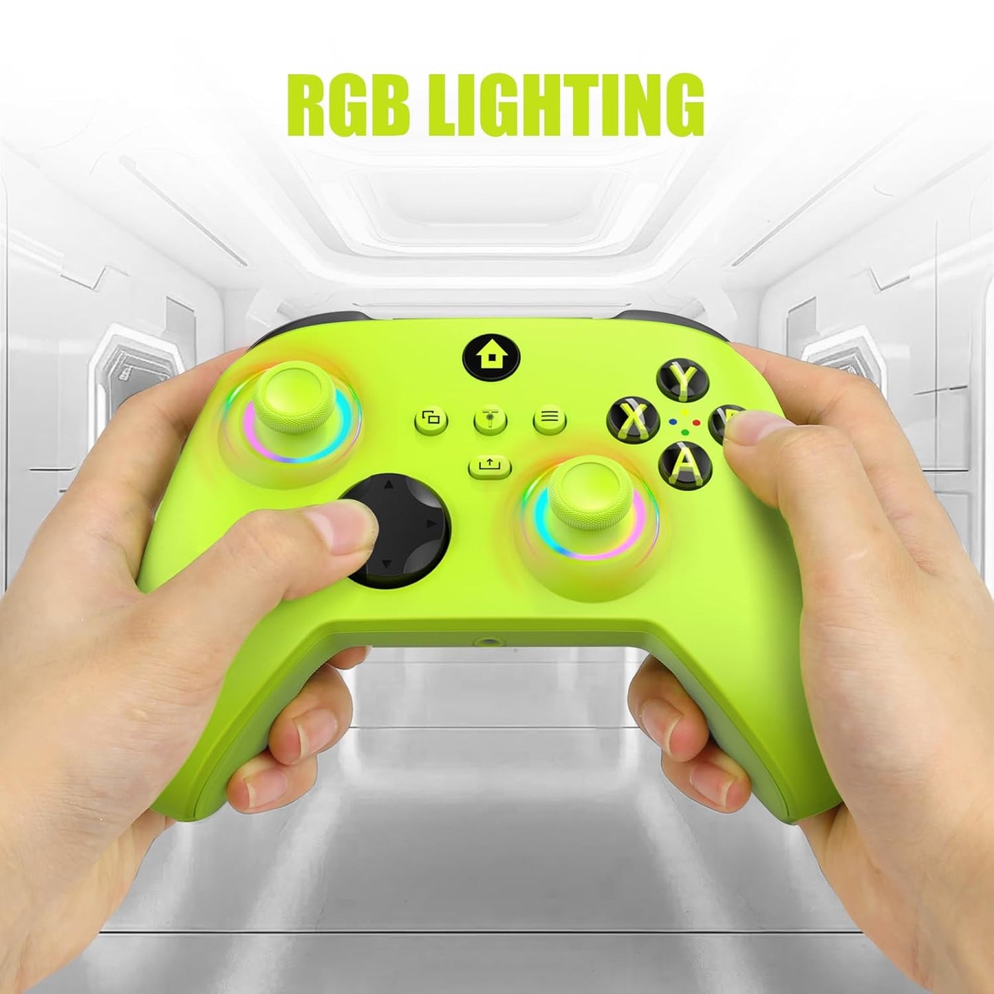 W&O Wireless Controller Compatible With Xbox One, Xbox Series X/S, Xbox One X/S, PC, With RGB LED Light, Mappable Buttons, 3.5mm Headphone Jack, With 2.4GHZ Wireless Adapter Gamepad （Electric Volt）