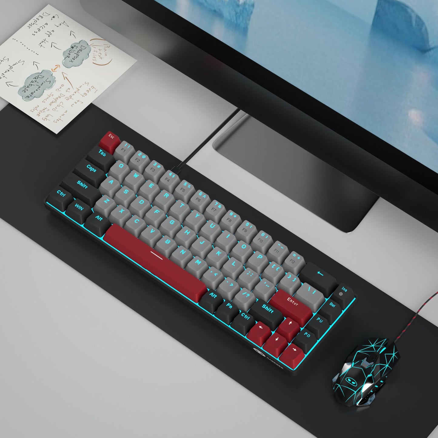 MageGee Portable 60% Mechanical Gaming Keyboard, MK-Box LED Backlit Compact 68 Keys Mini Wired Office Keyboard with Red Switch for Windows Laptop PC Mac - Black/Grey