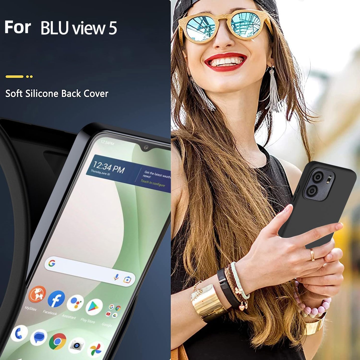 for BLU View 5 Case with Tempered Glass Screen Protector Slim Full-Body Silicone Bumpers Anti-Scratch Shockproof Protective phone Case Cover for BLU View 5(black)