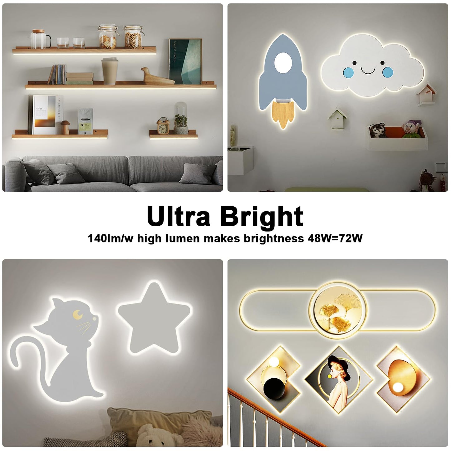 White COB Led Strip Lights Max with RF Remote, 16.4ft 3000K Dimmable Ultra Bright Warm White COB Light Strip, Adhesive Indoor COB Led Lights for Living Room, Shelf, Cabinet