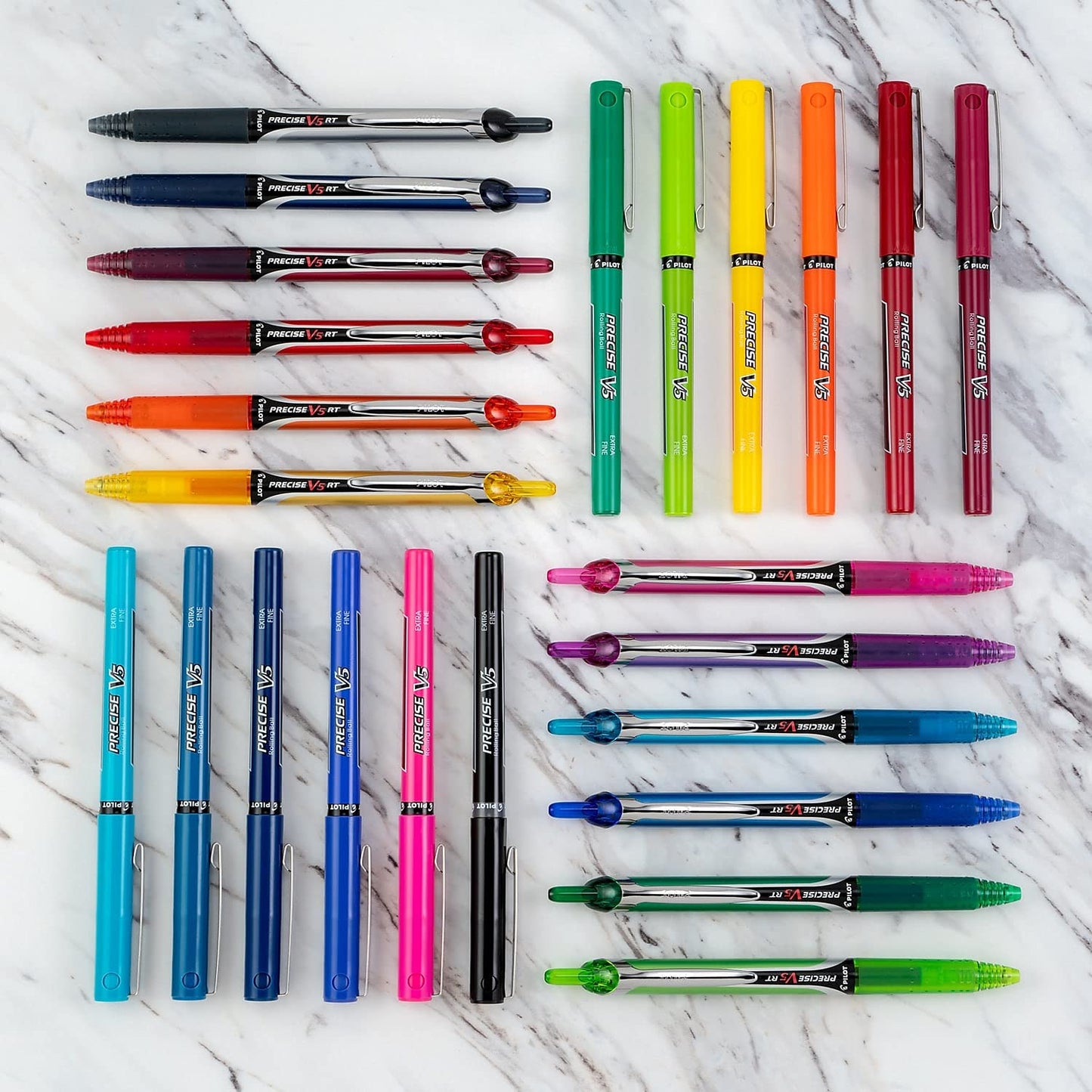 Pilot, Precise V5 RT Refillable & Retractable Rolling Ball Pens, Extra Fine Point 0.5 mm, Assorted Colors, Pack of 12
