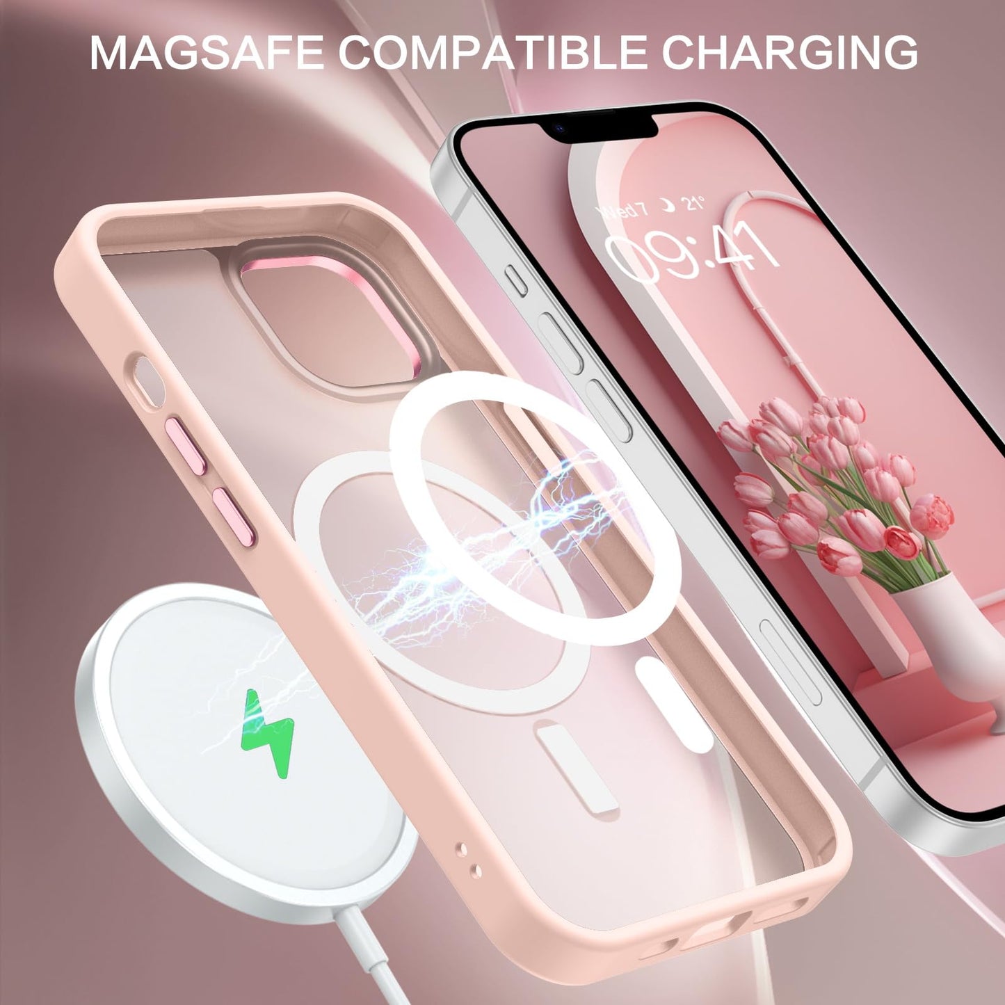 BENTOBEN Magnetic for iPhone 13 Case & iPhone 14 Case [Compatible with Magsafe] Translucent Matte Phone Case iPhone 13/14 Slim Fit Shockproof Women Men Protective Cover for iPhone 13/14 6.1", Hot Pink