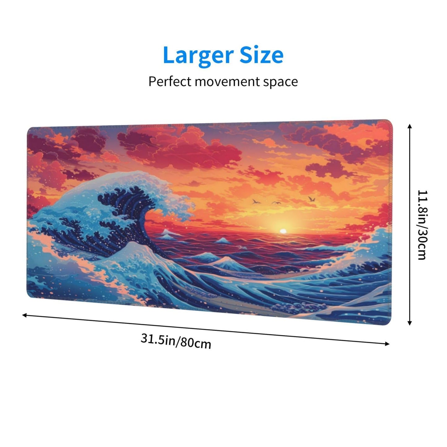 Japanese Mouse Pad, Large Japanese Desk Mat, XL Anime Gaming Keyboard Mat, Non-Slip Rubber Base, Big Extended Desk Protector for Home Office, 31.5”x11.8”