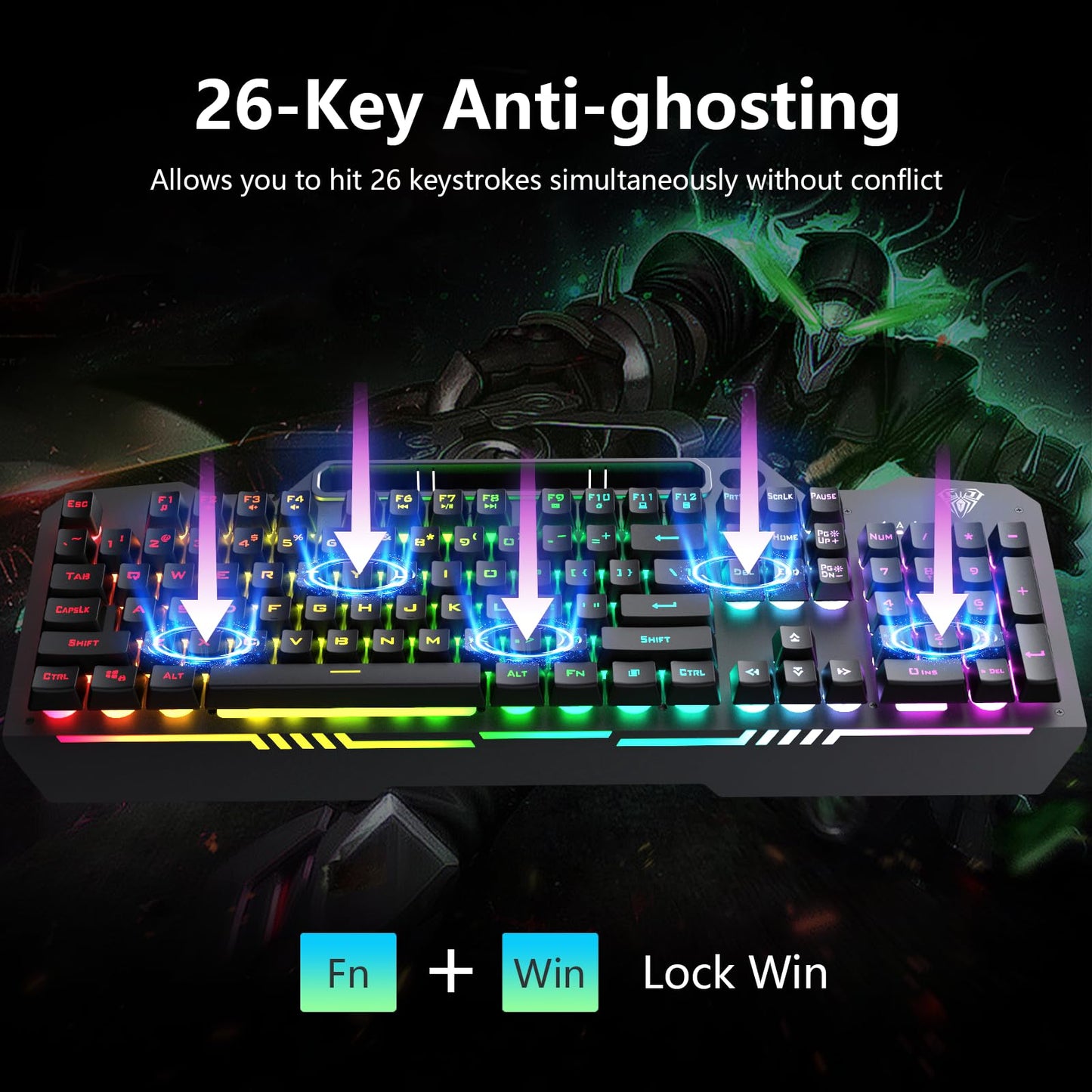 AULA Keyboard, T102 104 Keys Gaming Keyboard and Mouse Combo with RGB Backlit Quiet Computer Keyboard, All-Metal Panel, Waterproof Light Up PC Keyboard, USB Wired Keyboard Gaming for MAC Xbox PC Gamer