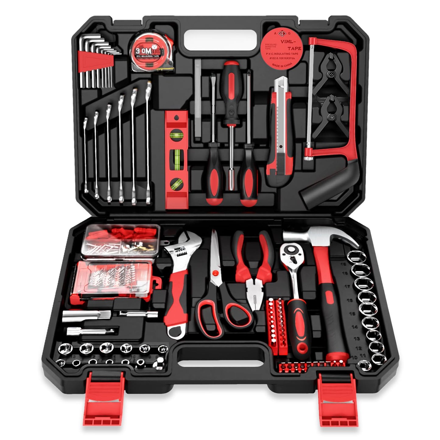 Sundpey Home Tool Kit 257-PCs - Household Basic Repair Tool Set for Men Women - General Hand Mechanic's Tool Set & Screwdriver Set & Wrench Set & Socket & Portable Tool Box Storage Case Blue