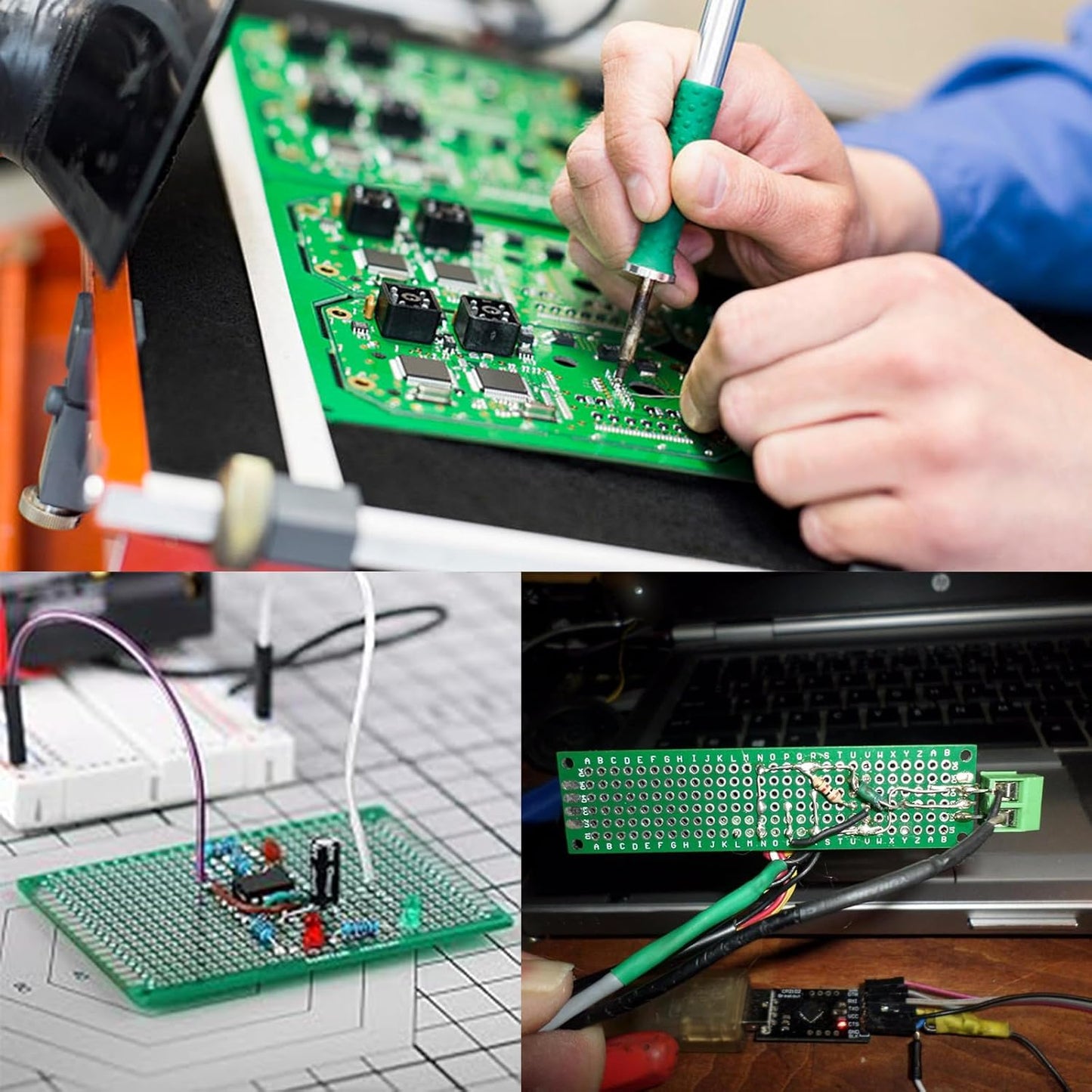 174-Piece PCB Circuit Board Prototype Kit, Double-Sided Perf Boards in 6 Sizes (Large, Medium, Small), Compatible with Arduino, Includes 40-Pin 2.54mm Male and Female Headers