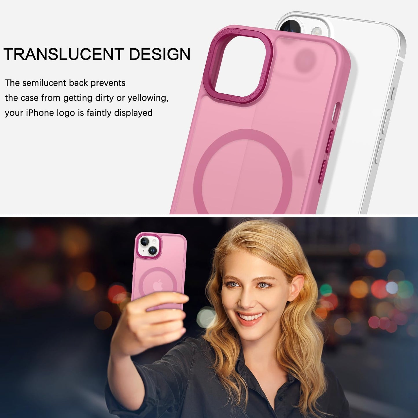 BENTOBEN Magnetic for iPhone 13 Case & iPhone 14 Case [Compatible with Magsafe] Translucent Matte Phone Case iPhone 13/14 Slim Fit Shockproof Women Men Protective Cover for iPhone 13/14 6.1", Hot Pink