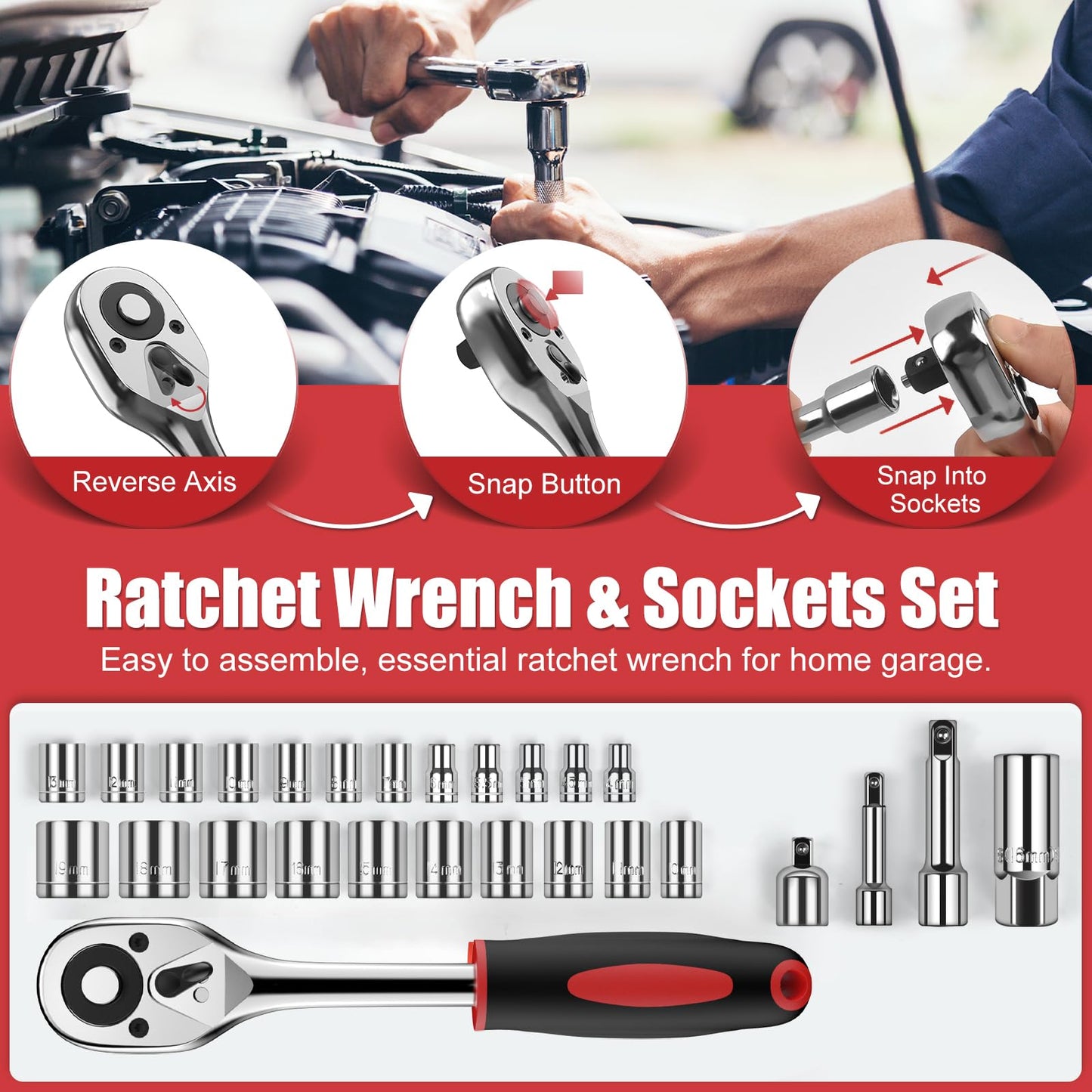 Sundpey Home Tool Kit 257-PCs - Household Basic Repair Tool Set for Men Women - General Hand Mechanic's Tool Set & Screwdriver Set & Wrench Set & Socket & Portable Tool Box Storage Case Blue