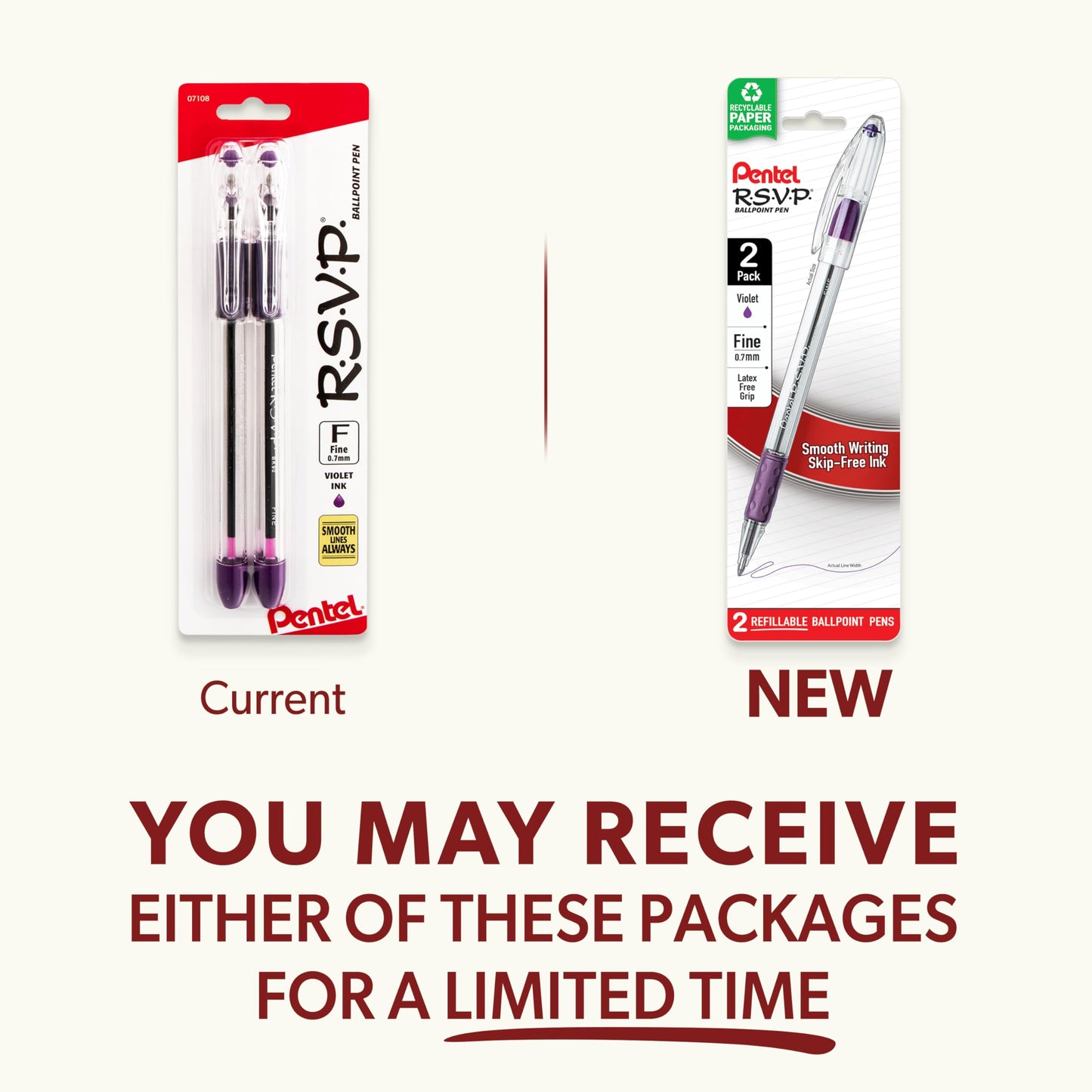 Pentel RSVP Ballpoint Pen, Fine Line, (0.7mm), Black Ink, Pack of 2 (BK90BP2A)