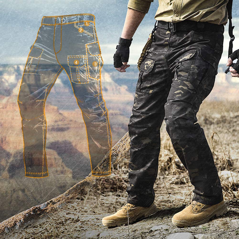 NAVEKULL Men's Outdoor Tactical Pants Rip Stop Lightweight Waterproof Military Combat Cargo Work Hiking Pants