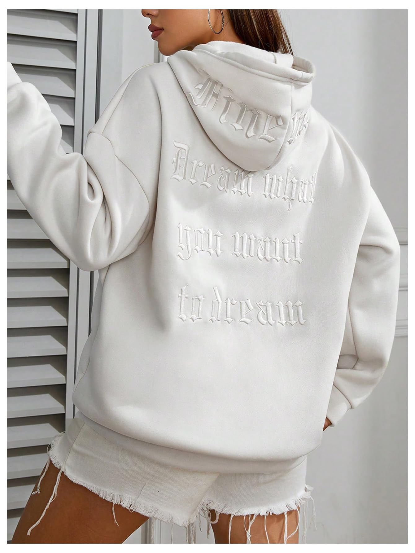 GORGLITTER Women's Graphic Print Hoodies Sweatshirt Long Sleeve Round Neck Drop Shoulder Pullover Top