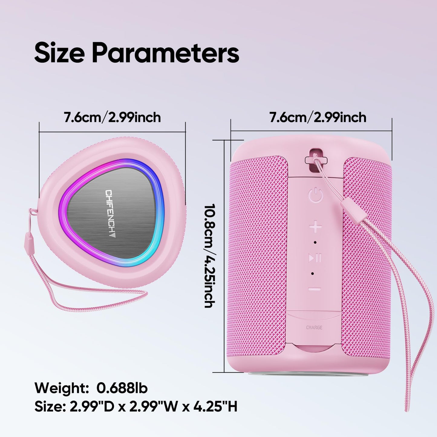 Portable Bluetooth Speaker with Lights, Powerful Crystal Clear Sound, IPX5 Waterproof, All Day Playtime, AUX&TF-Card Input, Bluetooth 5.3, TWS Paring, Small Wireless Speaker for Outdoor, Gift Ideas