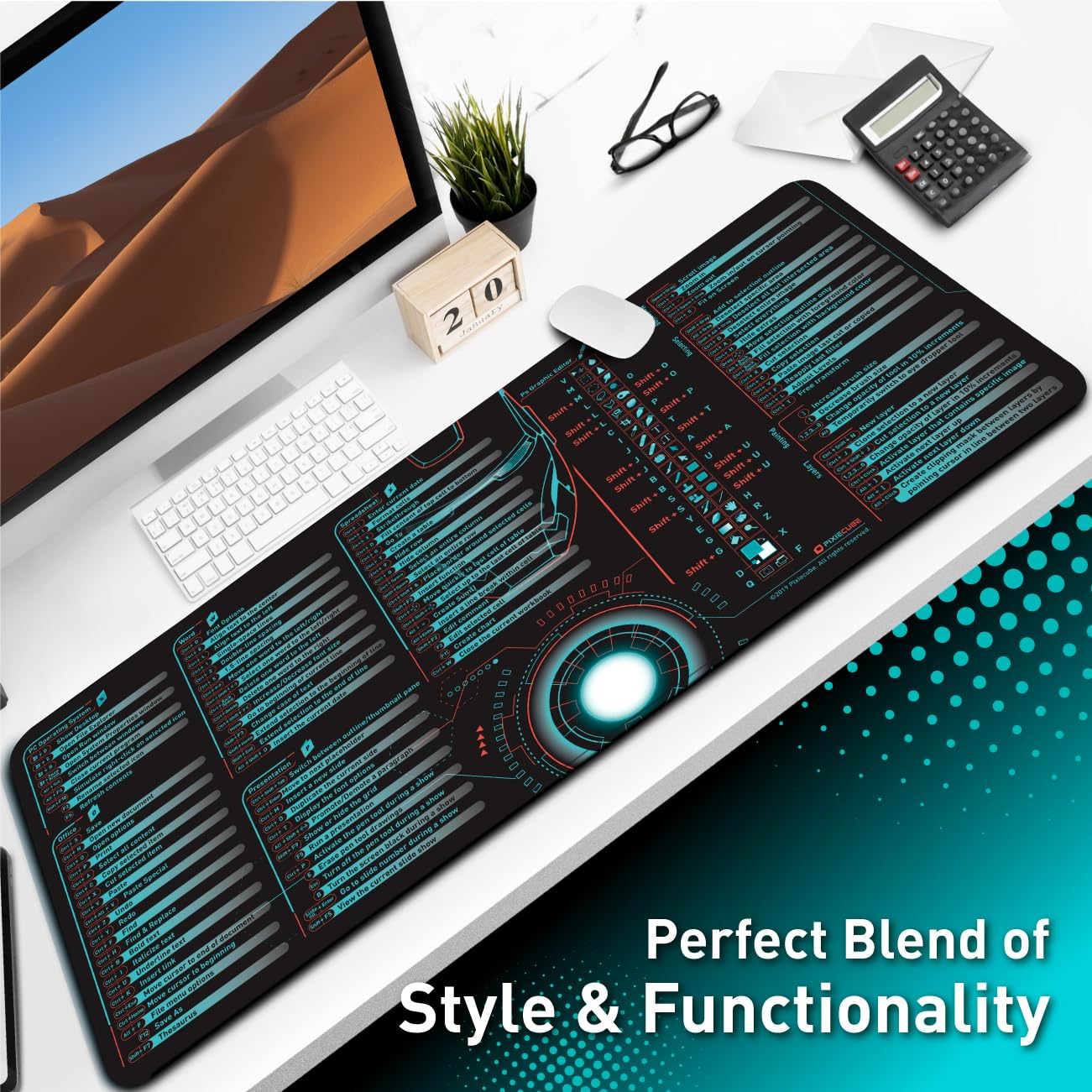 Excel Shortcut Keys Mouse Pad - Extended Large XL Cheat Sheet Gaming Mousepad | PC Office Spreadsheet Keyboard Mat | Non-Slip Stitched Edge