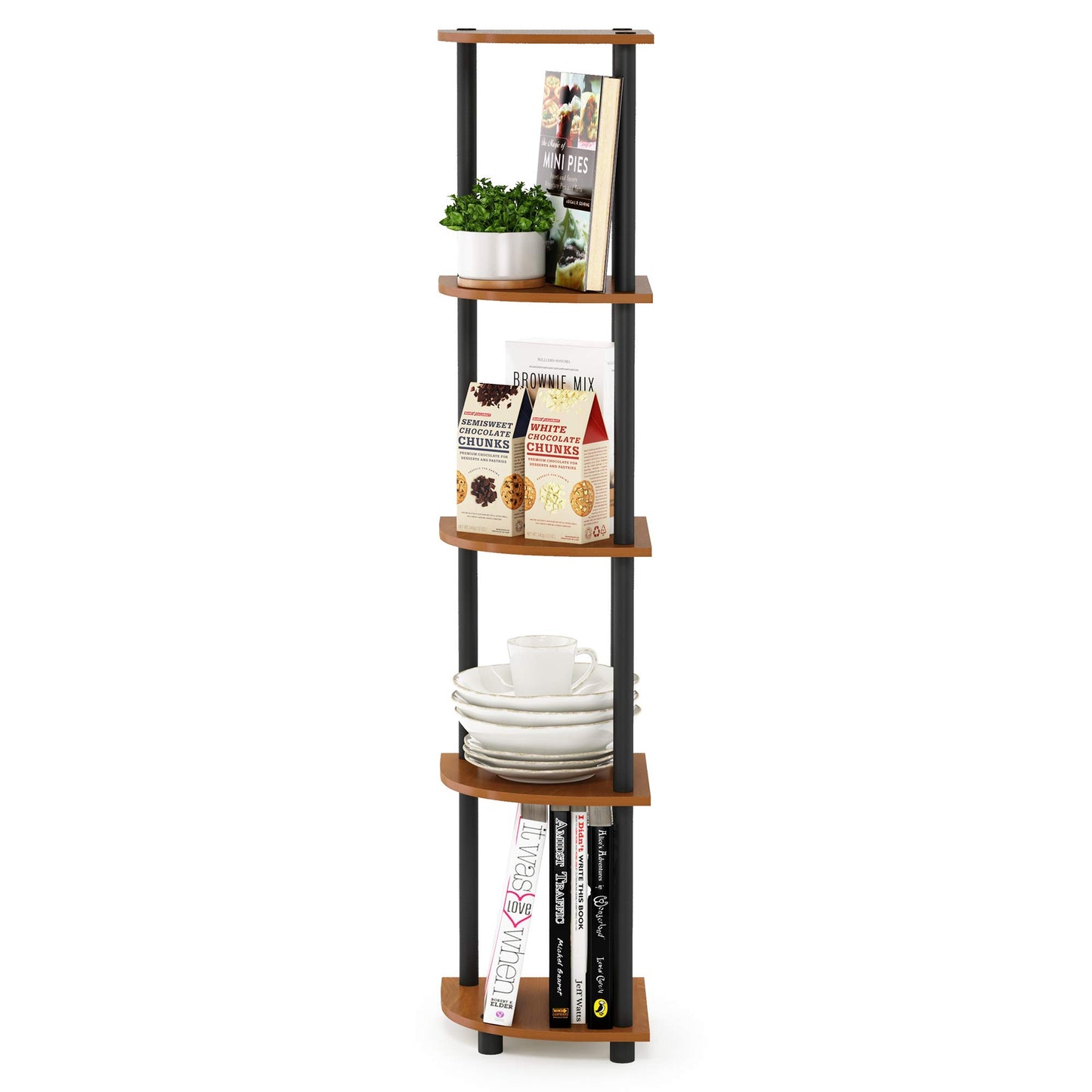 Furinno Turn-N-Tube 5 Tier Corner Display Rack Multipurpose Shelving Unit, 1-Pack, Espresso/Black
