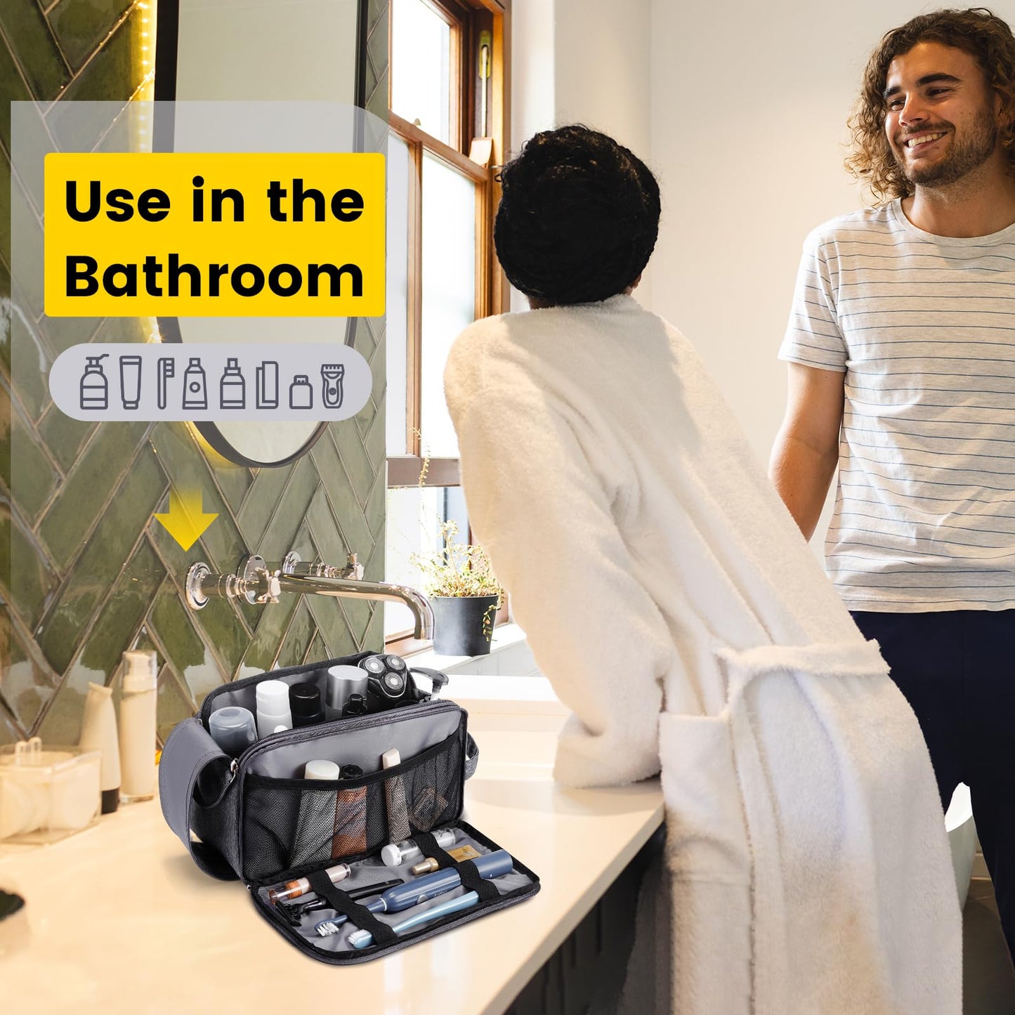 Vorspack Travel Toiletry Bag for Men - Water Resistant Mens Toiletry Travel Bag Dopp Kit Shaving Bag for Bathroom Toiletries Gifts - Grey