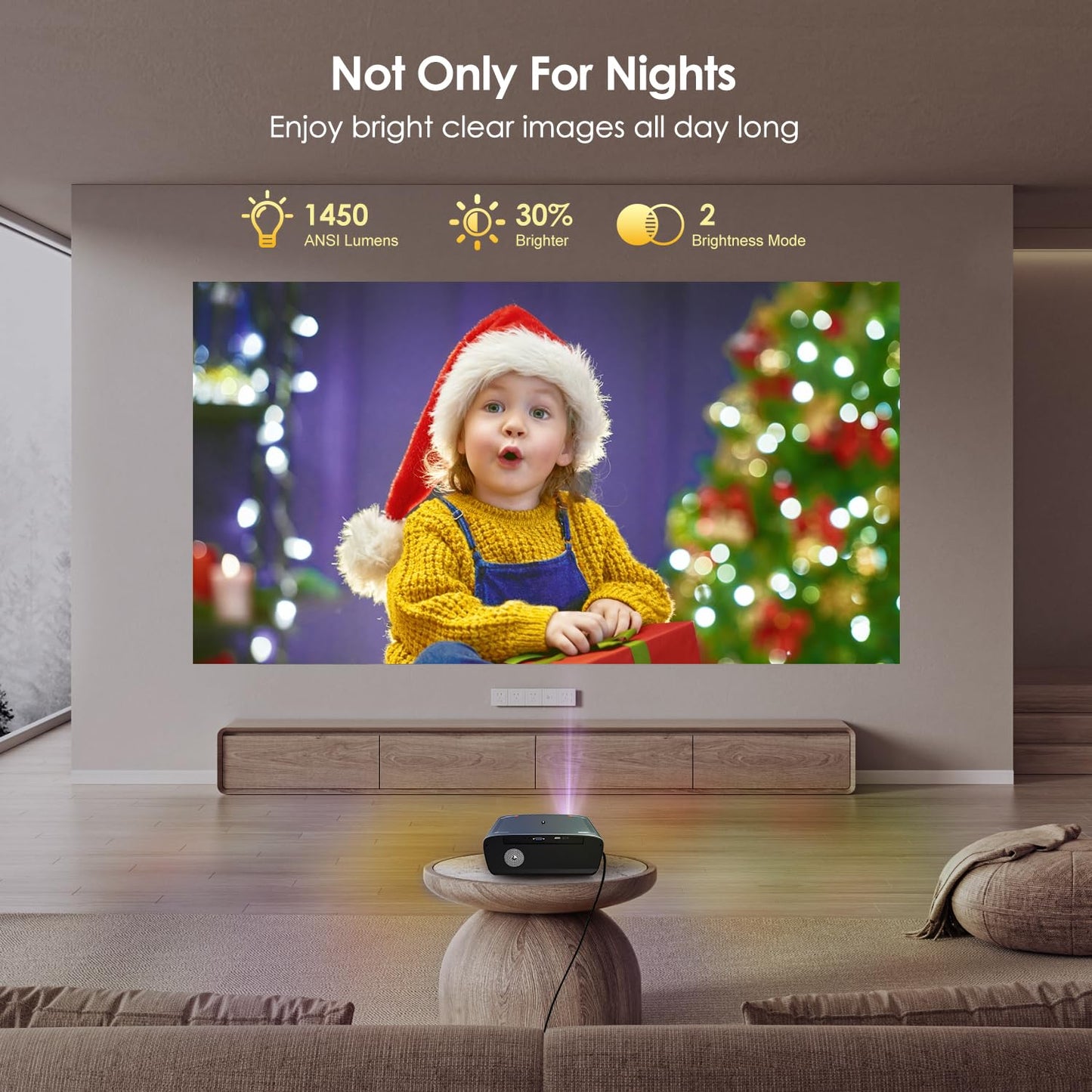 Smart 4K Projector 1400ANSI Daytime Viewing,High Brightness Movie Projetcor with WIFI6 Bluetooth NFC Casting for 300Inch Display 5G Home Theater Outdoor Projector with Netflix Disney+ Youtube Apps