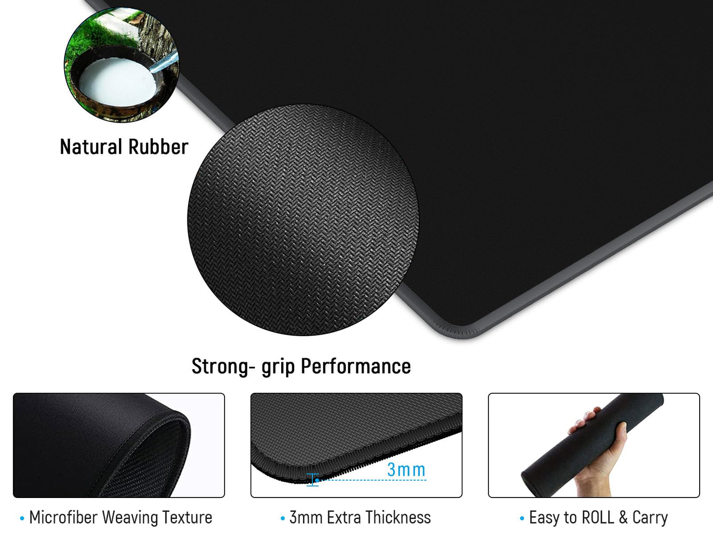 JIALONG Mouse Pad Large Gaming Desk Mat Extended Mousepad with Personalized Design Keyboard Pad for Laptop, Computer and PC - 35.4 x 15.7 inches Black World Map