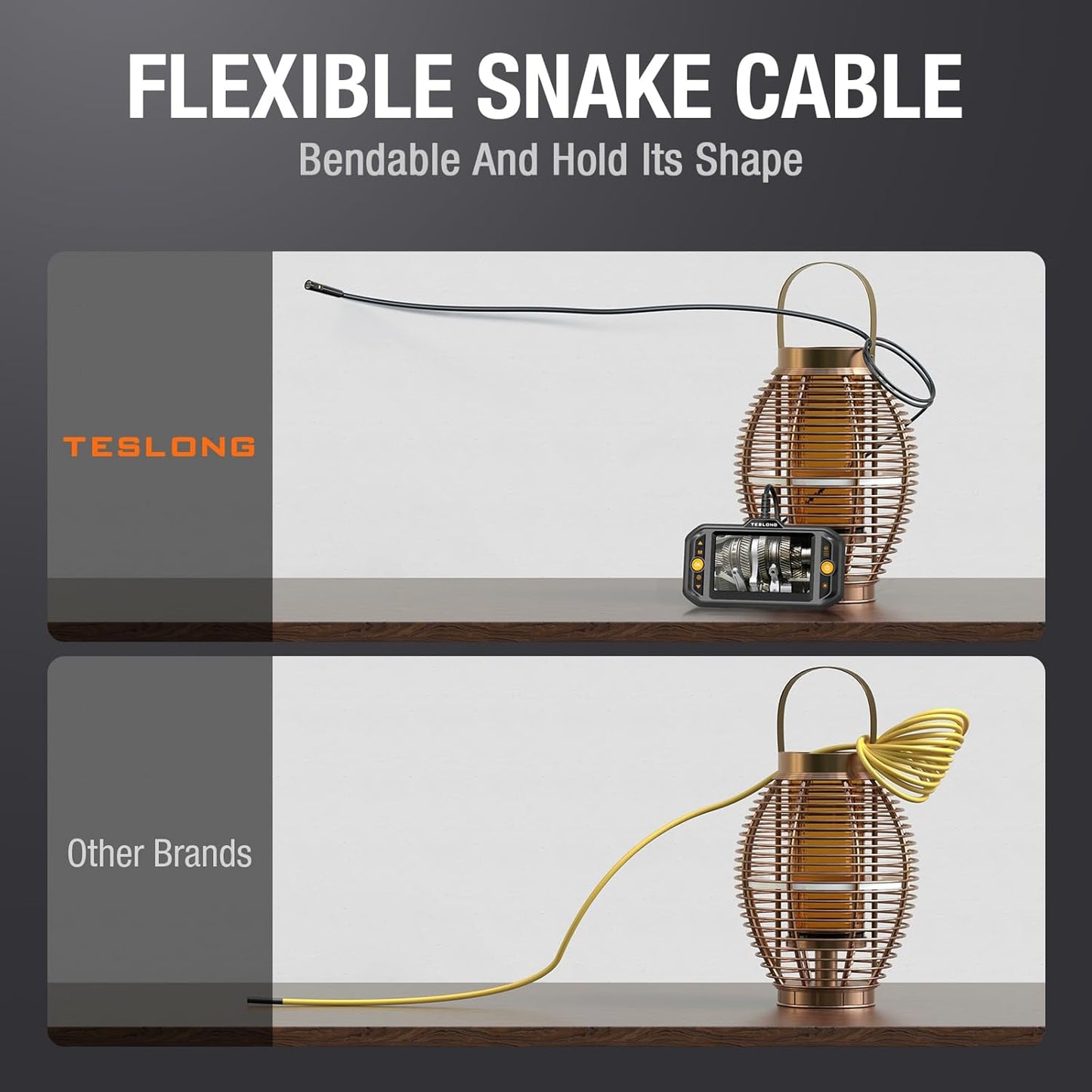 Dual Lens Endoscope Camera with Light, Teslong Mechanic Borescope Inspection Camera with Monitor, Flexible Snake Probe Camera, Fiber Optic Scope for Automotive HVAC Drain Wall