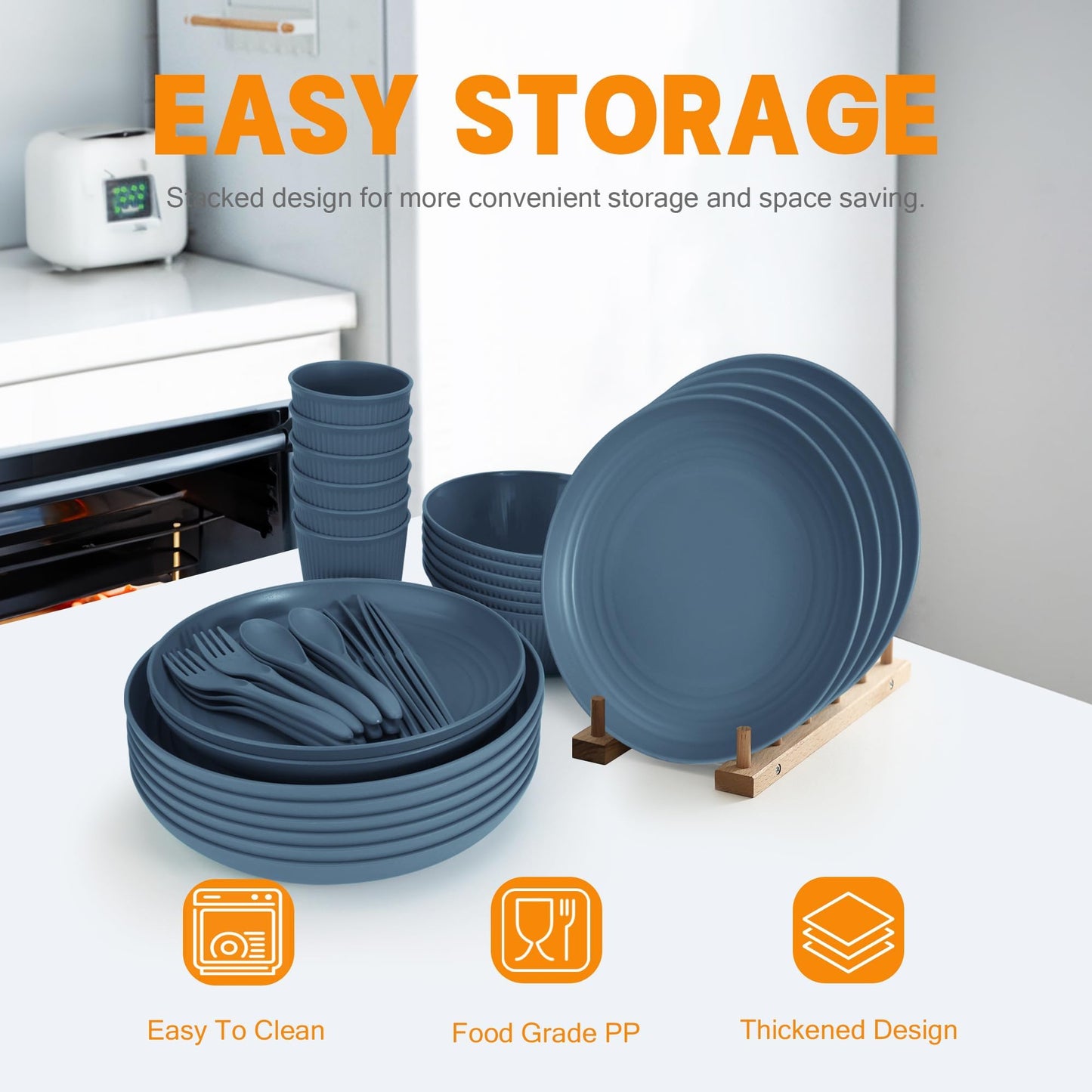 42 Pieces Wheat Straw Dinnerware Set - OAMCEG Plastic Dinner Set for 6, Kitchen Plates and Bowls Set, College Dorm Microwave Dishes, Unbreakable Plastic Outdoor Camping Dishes, Black