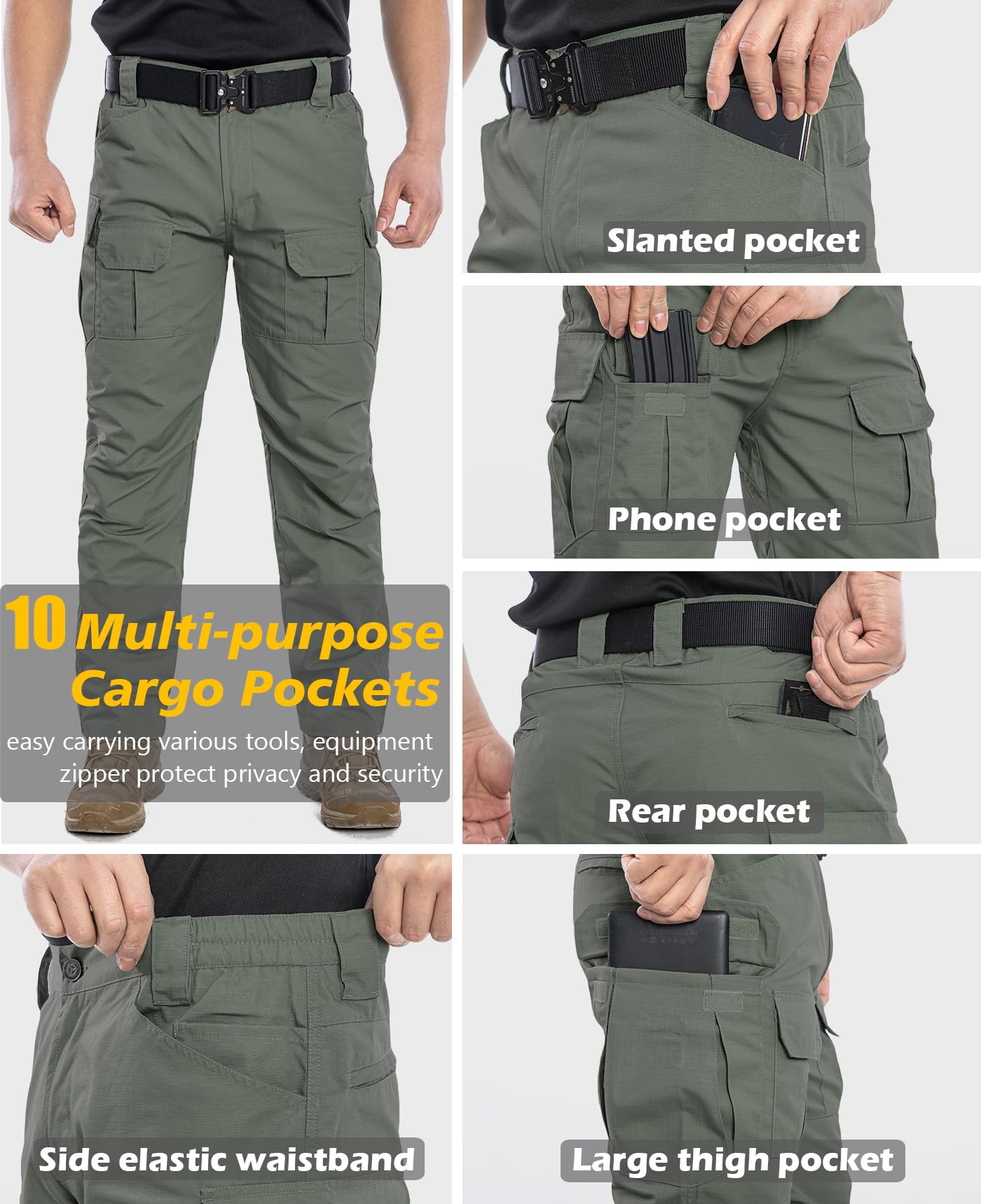 NAVEKULL Men's Outdoor Tactical Pants Rip Stop Lightweight Waterproof Military Combat Cargo Work Hiking Pants