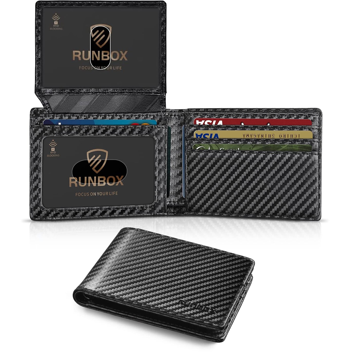 RUNBOX Wallet for Men Slim Rfid Leather 2 ID Window With Gift Box