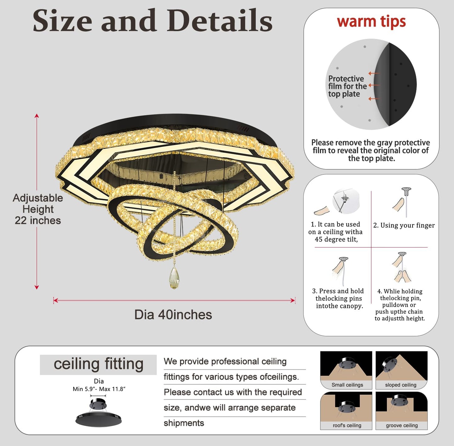 Flashing God Crystal Chandeliers Dia 32" Silver Elegant Chandelier Flush Mount Ceiling Light for Bedroom Living Room Dining Room Hallway Dimmable 3 Rings LED Celing Lighting Fixtures