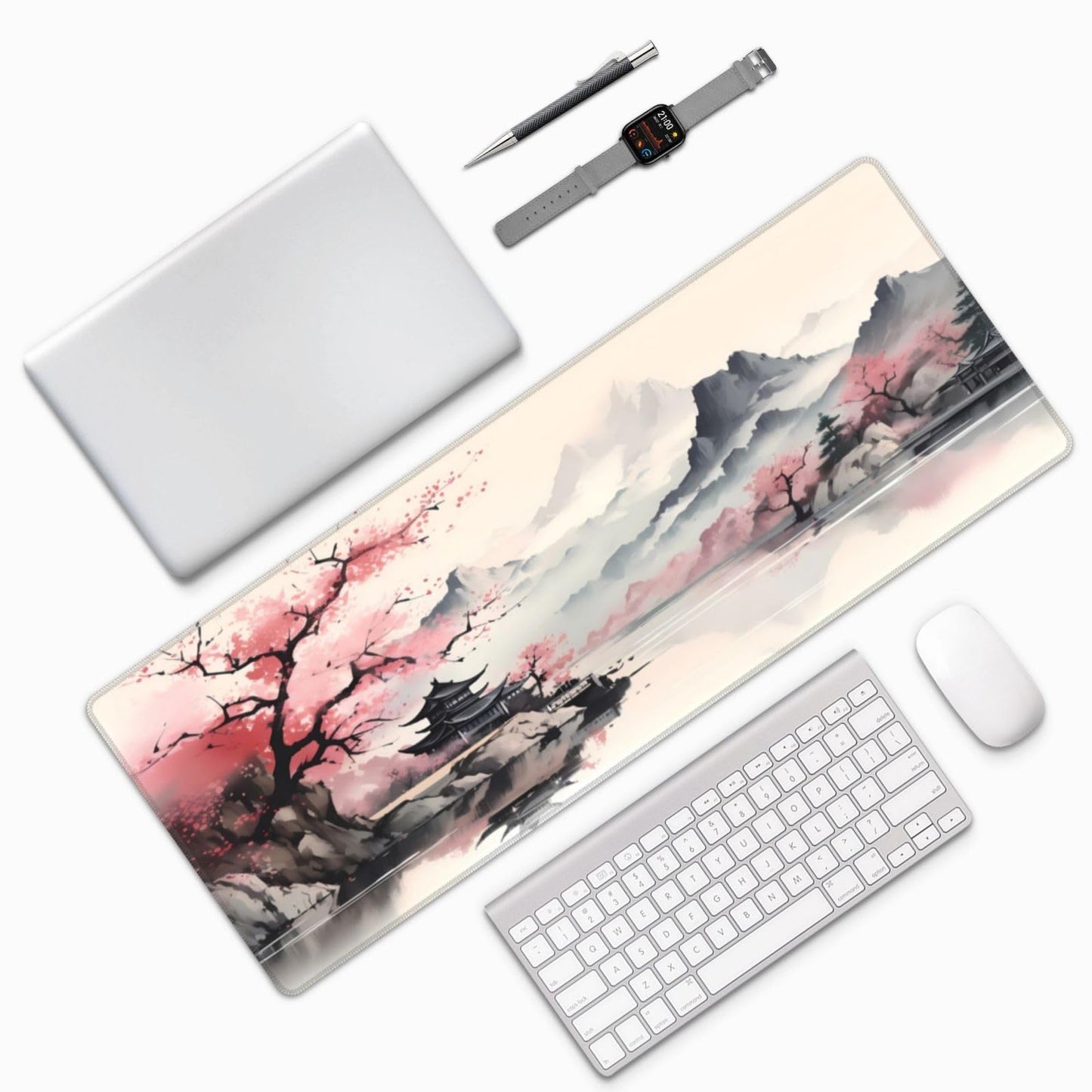 Japanese Mouse Pad, Large Japanese Desk Mat, XL Anime Gaming Keyboard Mat, Non-Slip Rubber Base, Big Extended Desk Protector for Home Office, 31.5”x11.8”