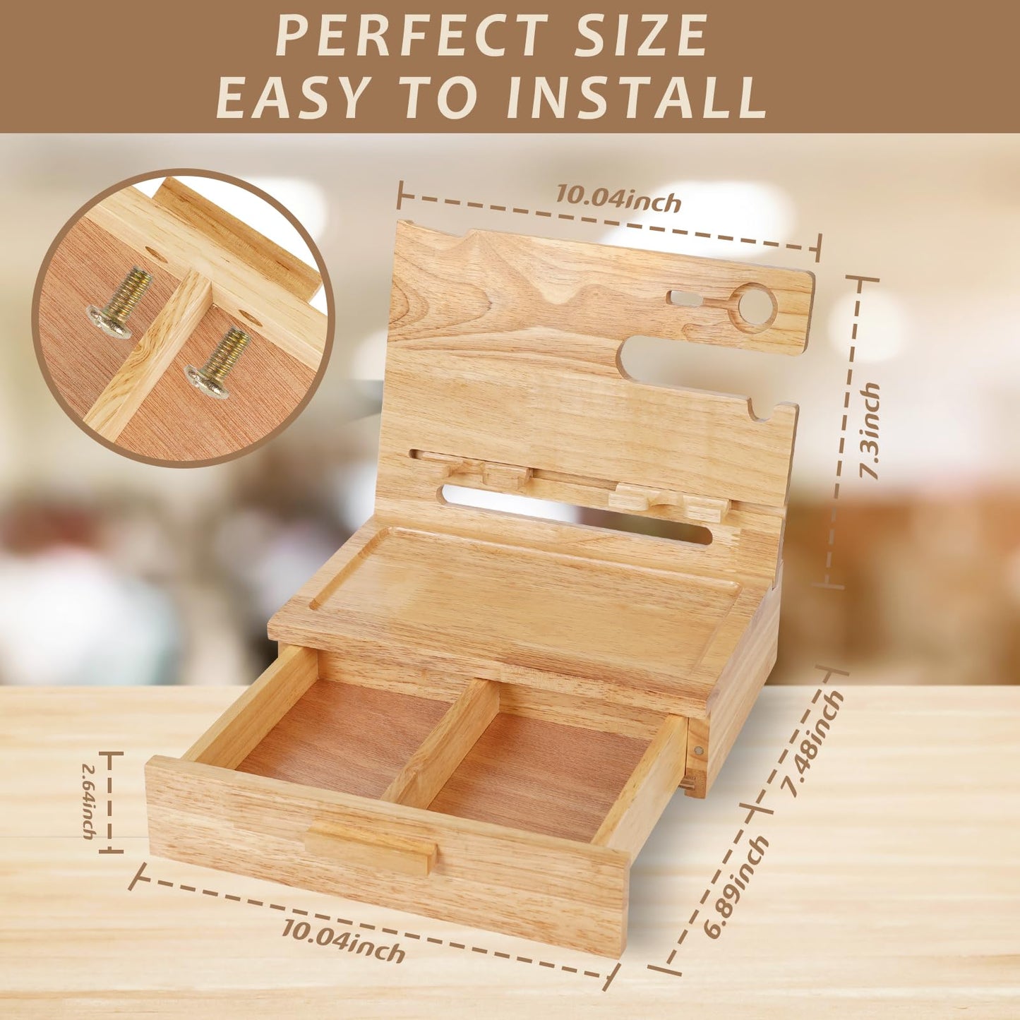 Gifts for Men Dad from Daughter Son Christmas, Wood Phone Docking Station with Drawer, Husband Birthday Gifts Him Boyfriend from Wife Anniversary Nightstand Organizer Xmas Stocking Stuffers