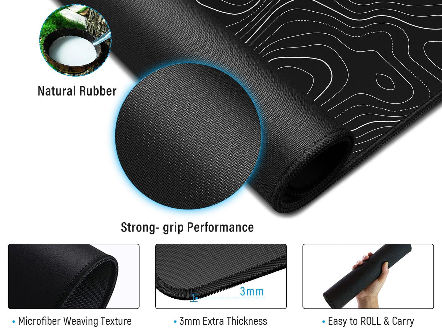 JIALONG Mouse Pad Large Gaming Desk Mat Extended Mousepad with Personalized Design Keyboard Pad for Laptop, Computer and PC - 35.4 x 15.7 inches Black World Map