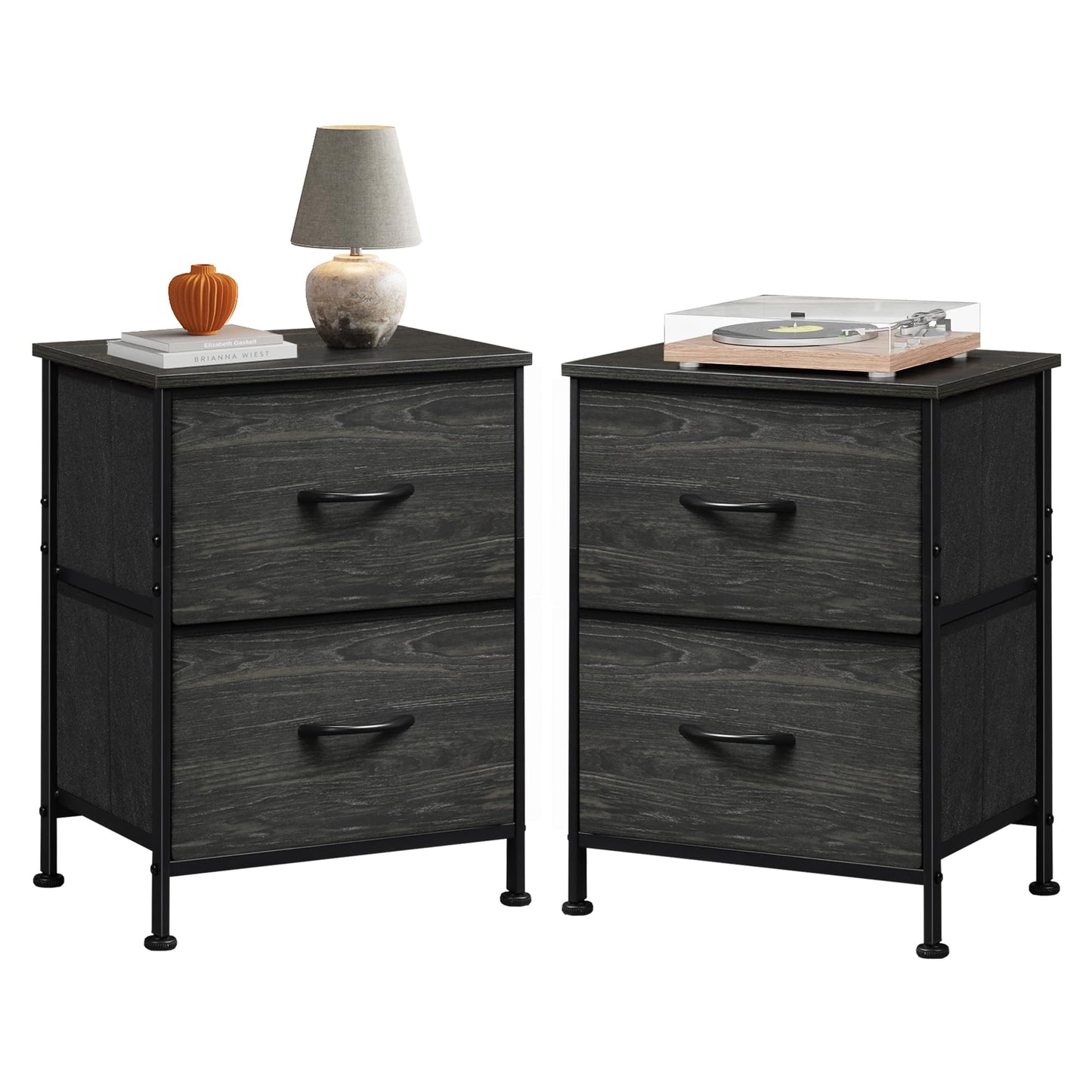 WLIVE Nightstand, 2 Drawer Dresser for Bedroom, Small Dresser with 2 Drawers, Bedside Furniture, Night Stand, End Table with Fabric Bins for Bedroom, Closet, Entryway, College Dorm, Dark Grey