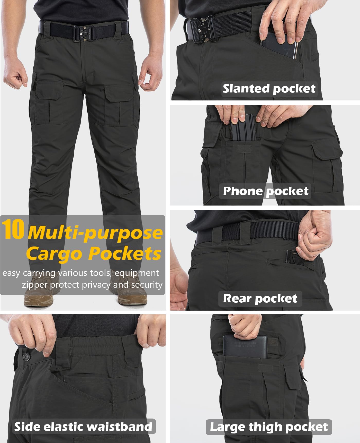 NAVEKULL Men's Outdoor Tactical Pants Rip Stop Lightweight Waterproof Military Combat Cargo Work Hiking Pants