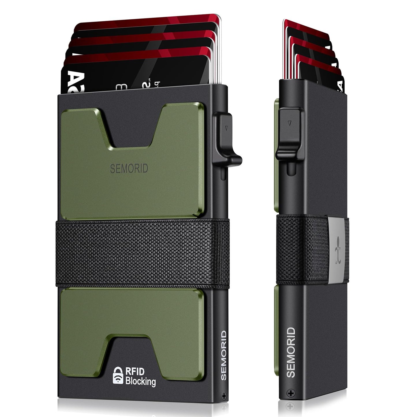 Slim Aluminum Card Holder Wallet for Men, Durable Expandable Backplate, RFID Blocking Minimalist Metal Pop Up Wallet, Holds 12+ Cards Plus Cash (Black)