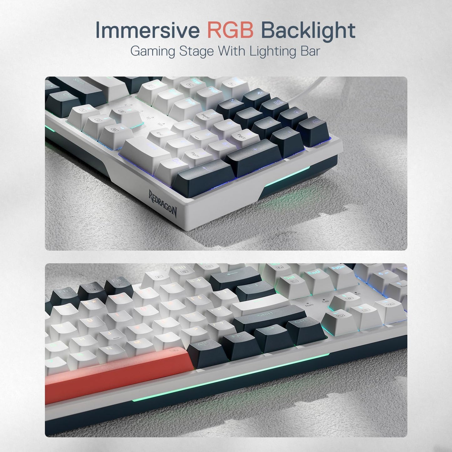 Redragon K668 RGB Gaming Keyboard, 104 Keys + Extra 4 Hotkeys Wired Mechanical Keyboard w/Sound Absorbing Foams, Upgraded Hot-swappable Socket, Mixed Color Keycaps x 2 Sets, Red Switch