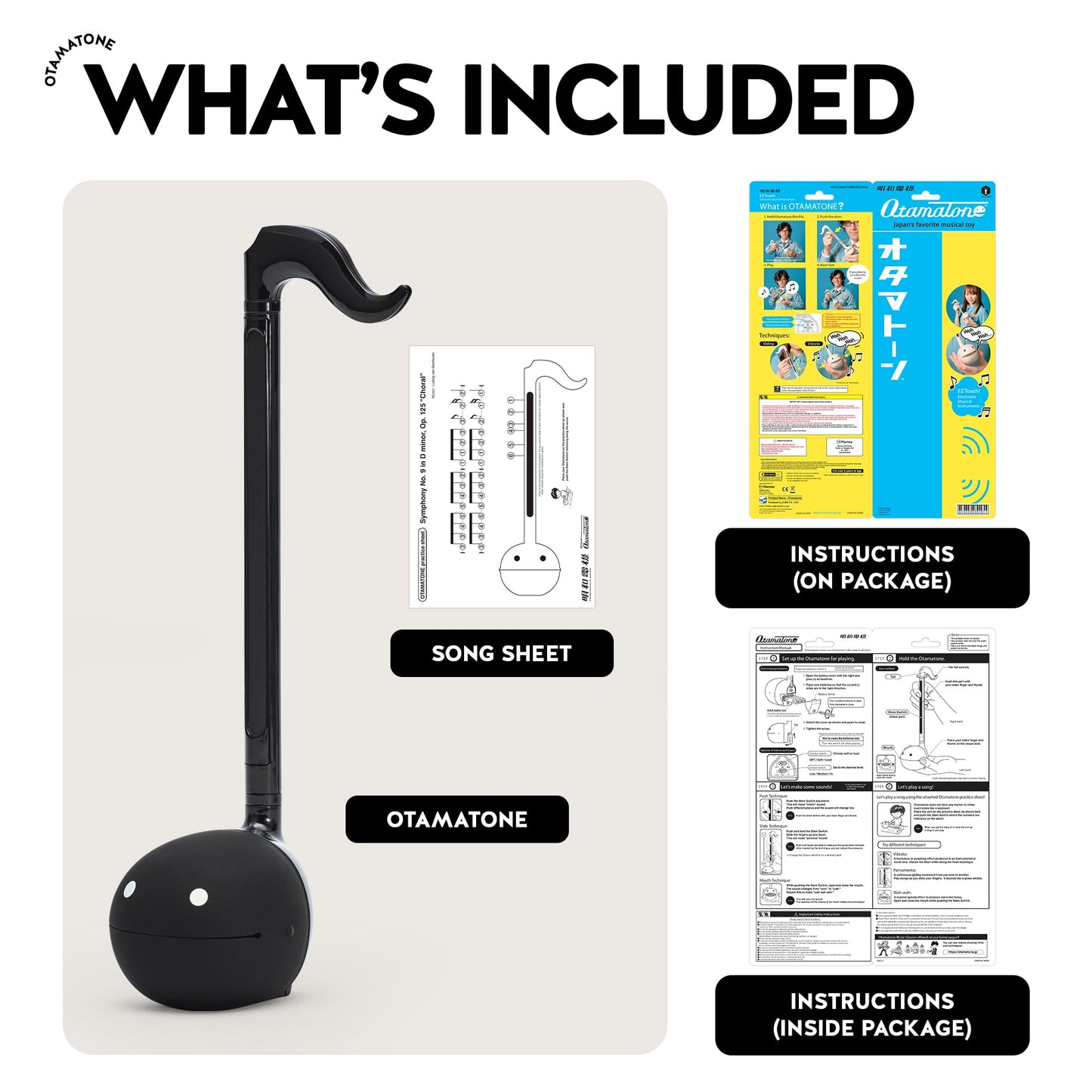 Otamatone Japanese Electronic Musical Instrument Portable Music Synthesizer from Japan by Maywa Denki Studio Award Winning, Educational Fun Gift for Children, Teens & Adults - Black