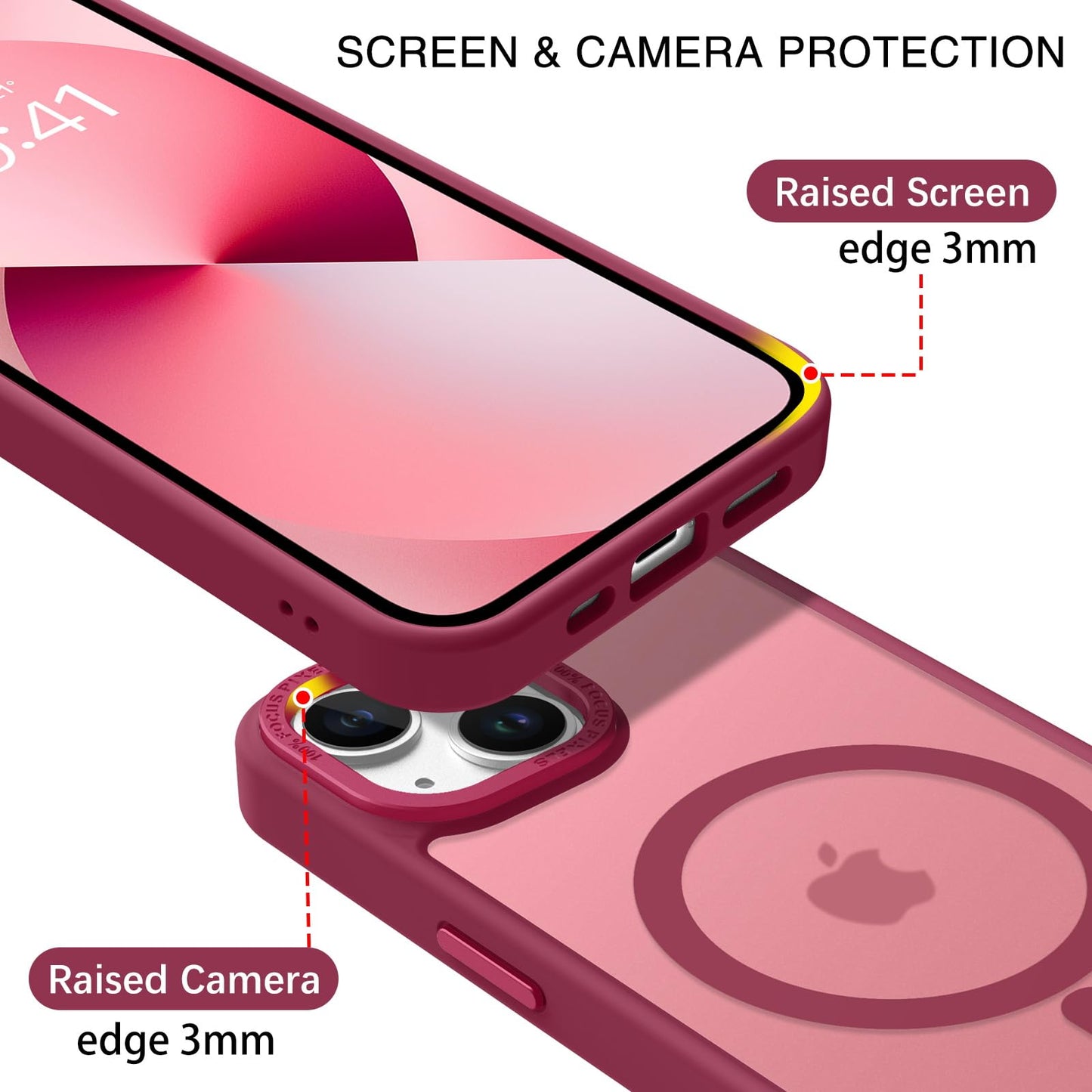 BENTOBEN Magnetic for iPhone 13 Case & iPhone 14 Case [Compatible with Magsafe] Translucent Matte Phone Case iPhone 13/14 Slim Fit Shockproof Women Men Protective Cover for iPhone 13/14 6.1", Hot Pink