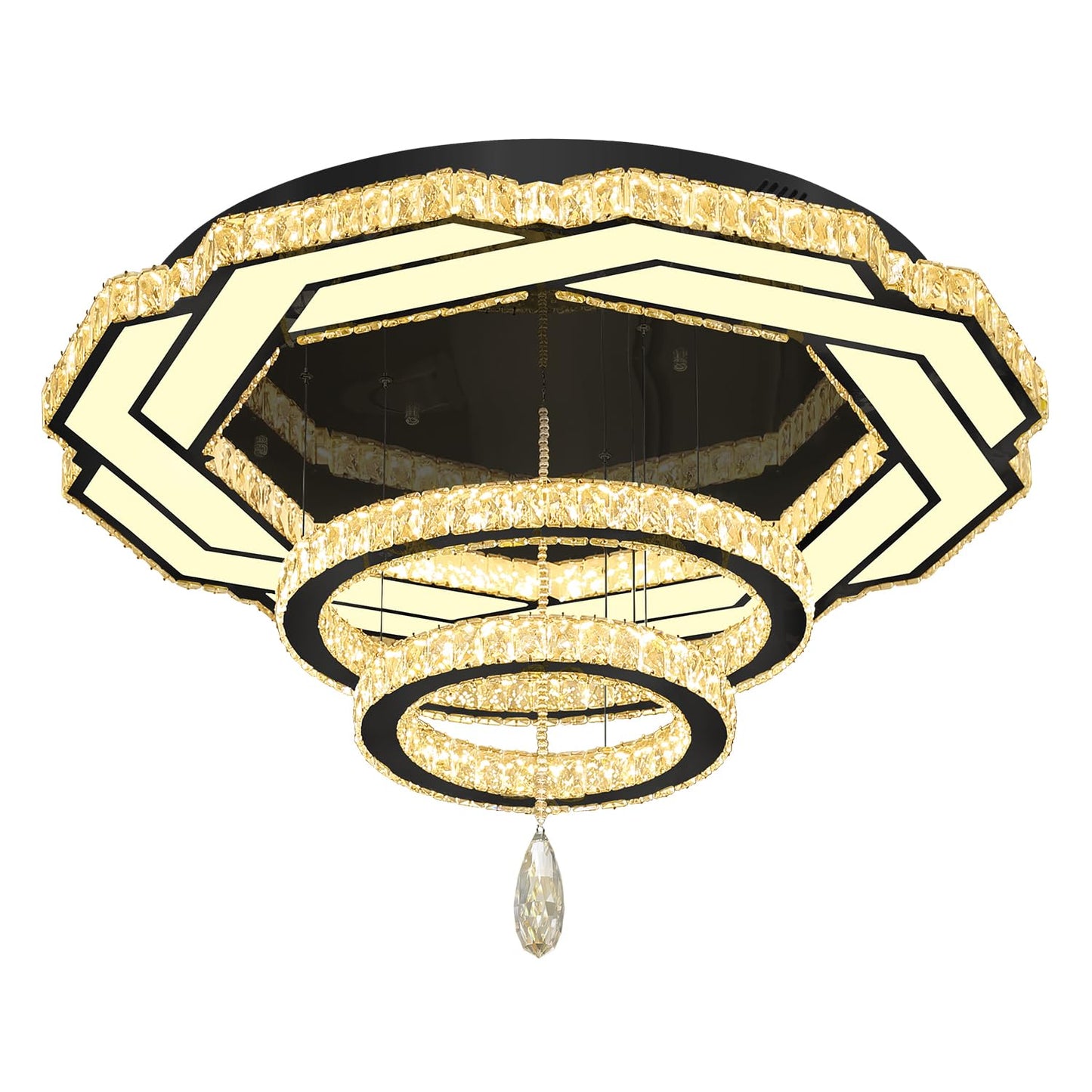 Flashing God Crystal Chandeliers Dia 32" Silver Elegant Chandelier Flush Mount Ceiling Light for Bedroom Living Room Dining Room Hallway Dimmable 3 Rings LED Celing Lighting Fixtures