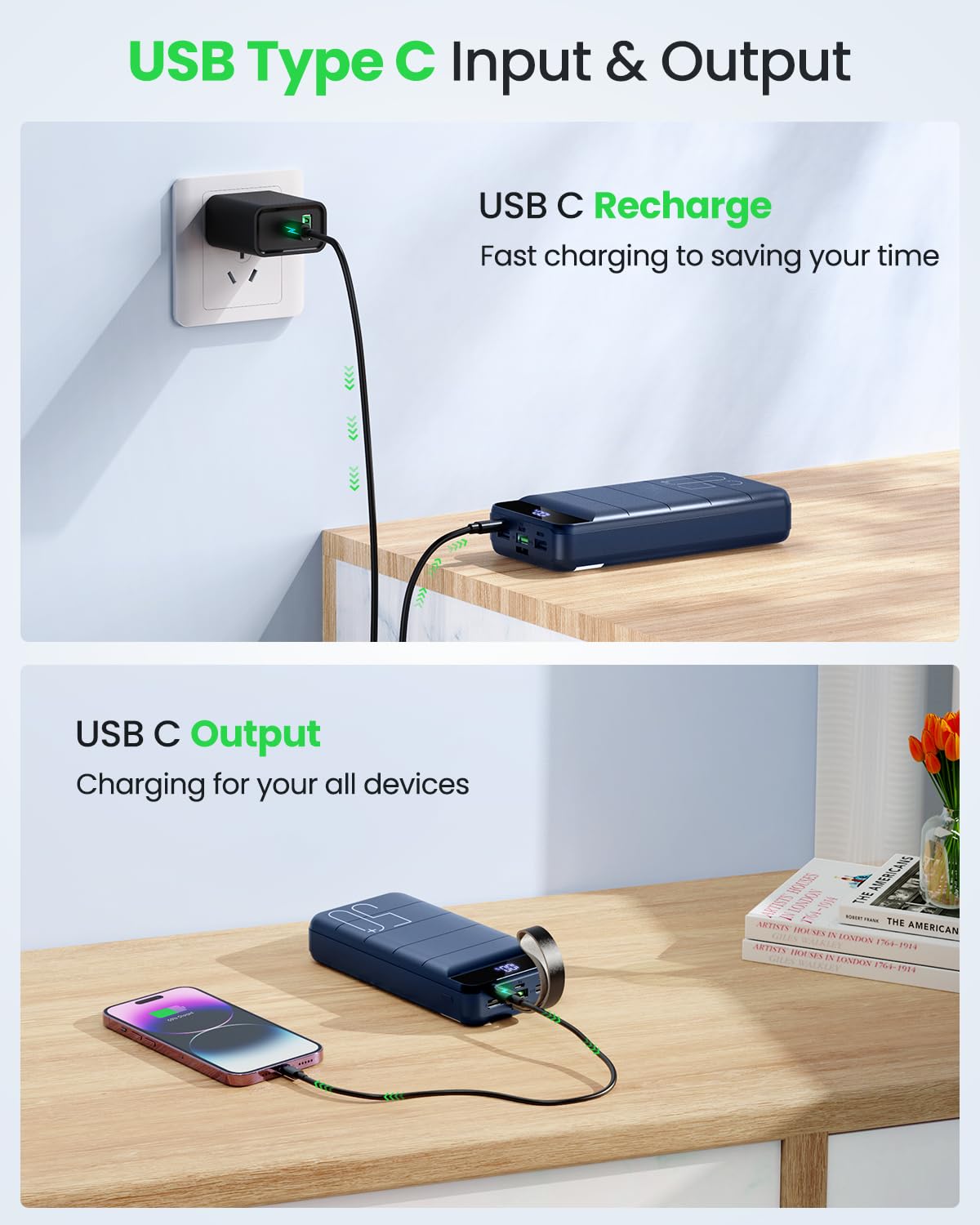 Power Bank Fast Charging 50000mAh - 22.5W Portable Charger USB C Quick Charge with 4 Outputs & 3 Inputs LED Display Huge Capacity External Battery Pack for iPhone, Samsung, iPad etc