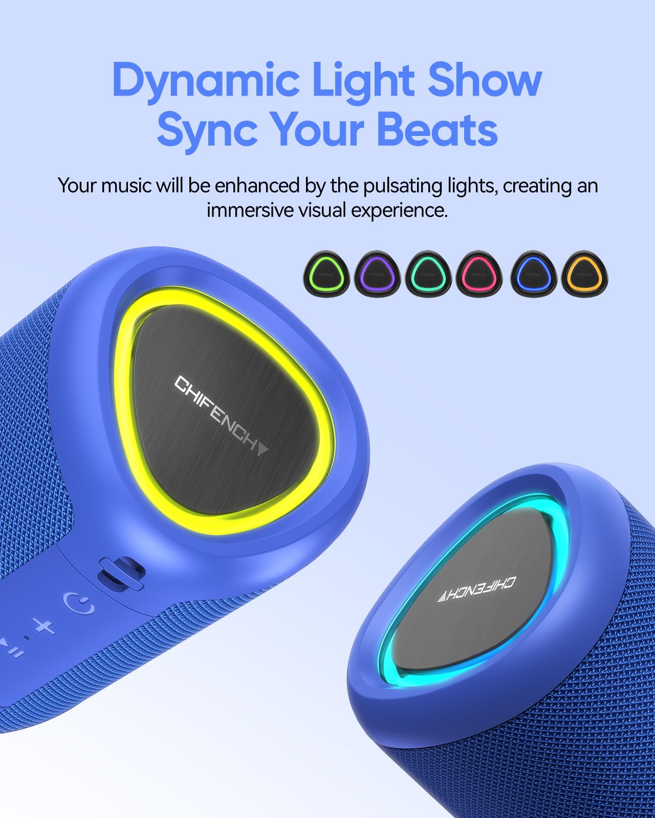 Portable Bluetooth Speaker with Lights, Powerful Crystal Clear Sound, IPX5 Waterproof, All Day Playtime, AUX&TF-Card Input, Bluetooth 5.3, TWS Paring, Small Wireless Speaker for Outdoor, Gift Ideas