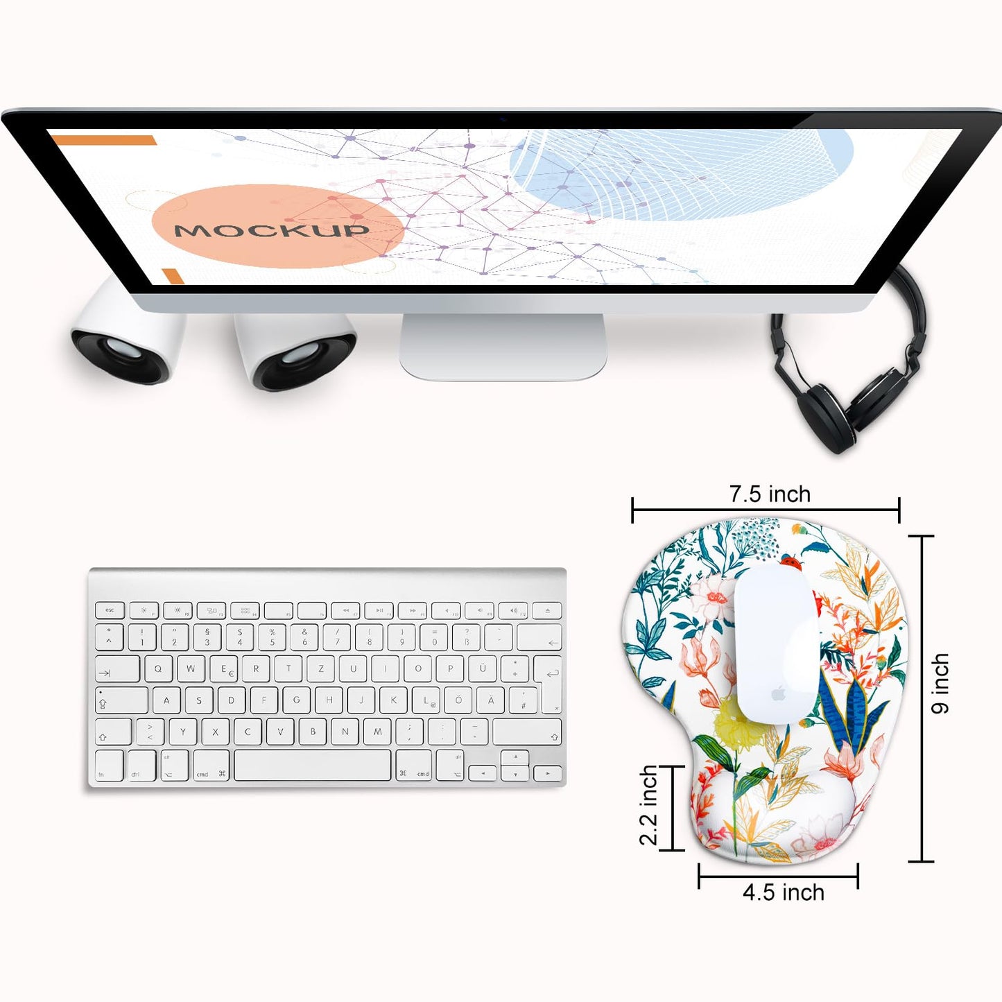 JIKIOU Mouse Pad, 2 Pack Ergonomic Mouse Pads with Comfortable Gel Wrist Rest Support and Lycra Cloth, Non-Slip PU Base for Easy Typing Pain Relief Durable and Easy to Clean Small Black