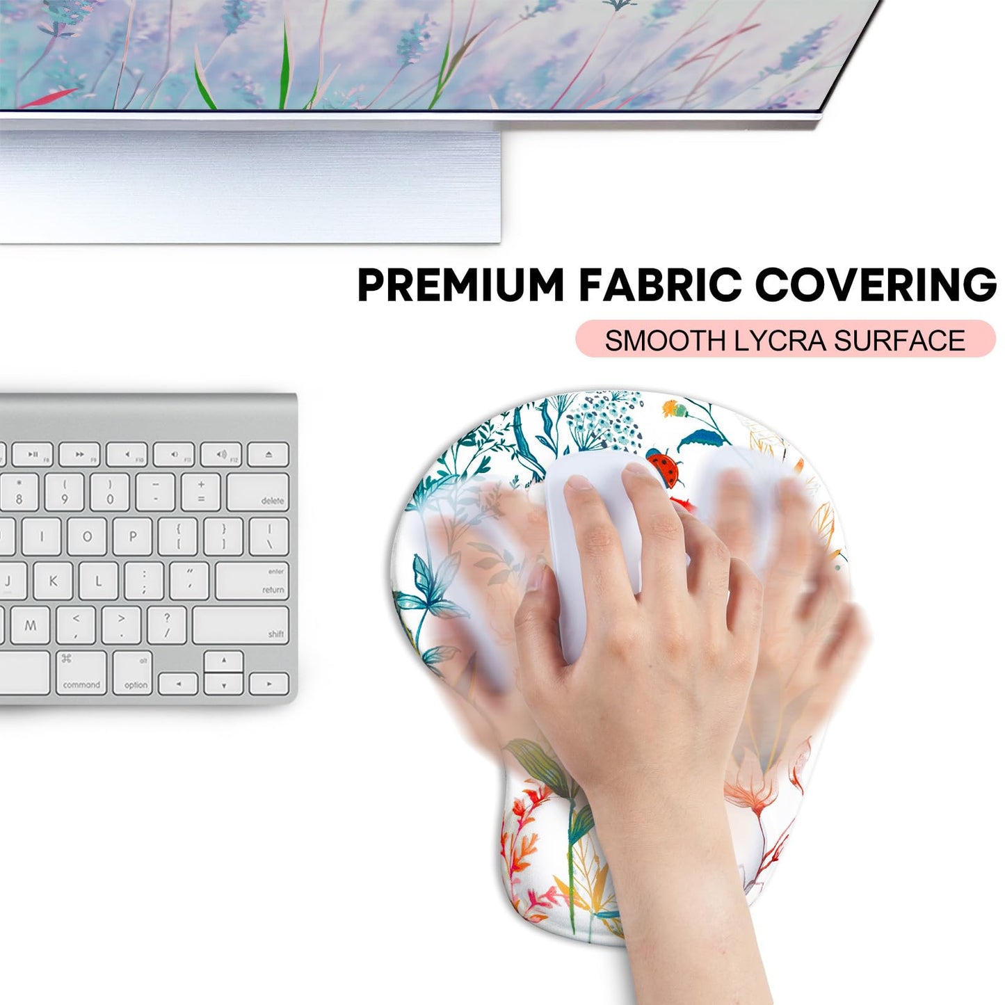 JIKIOU Mouse Pad, 2 Pack Ergonomic Mouse Pads with Comfortable Gel Wrist Rest Support and Lycra Cloth, Non-Slip PU Base for Easy Typing Pain Relief Durable and Easy to Clean Small Black