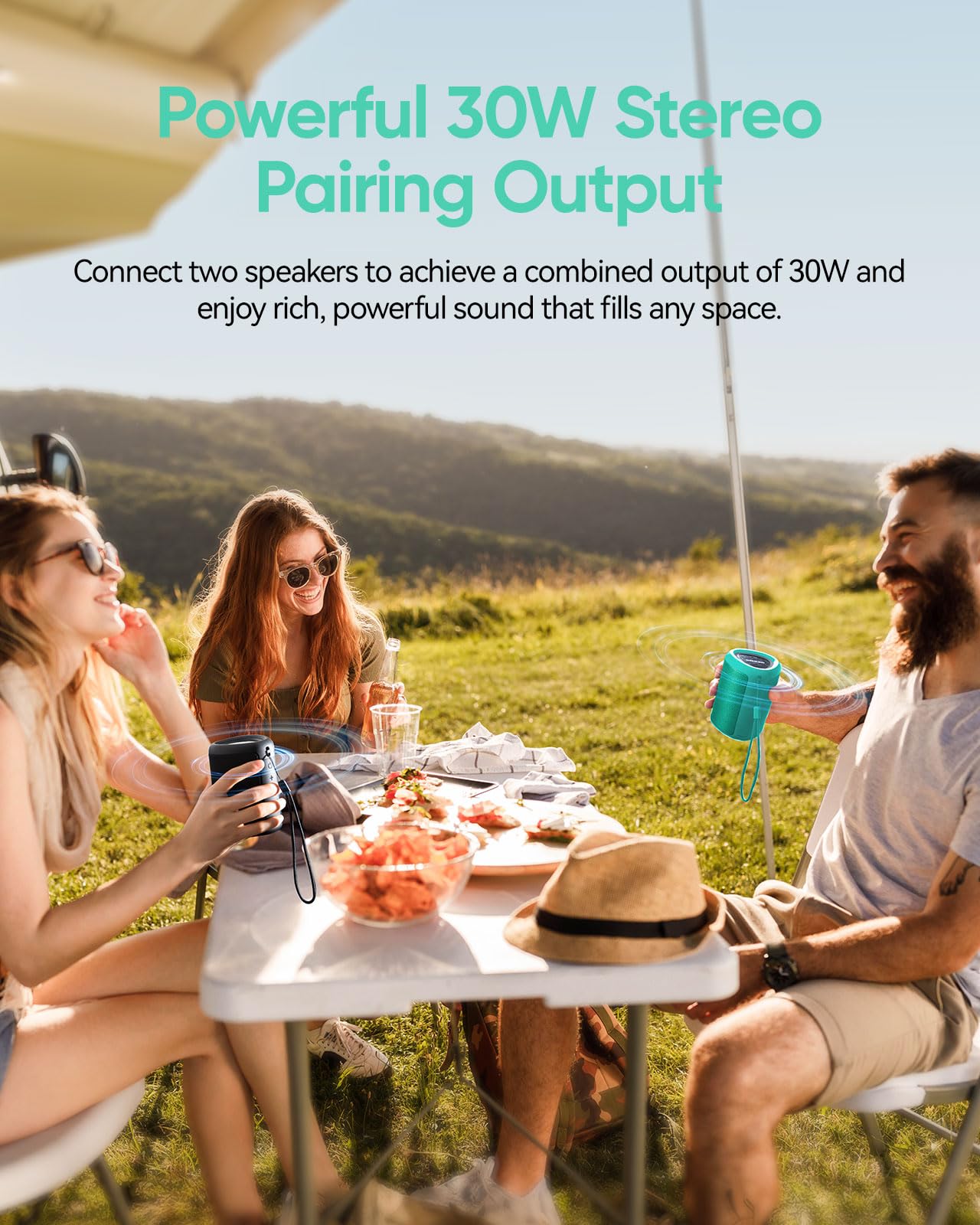 Portable Bluetooth Speaker with Lights, Powerful Crystal Clear Sound, IPX5 Waterproof, All Day Playtime, AUX&TF-Card Input, Bluetooth 5.3, TWS Paring, Small Wireless Speaker for Outdoor, Gift Ideas