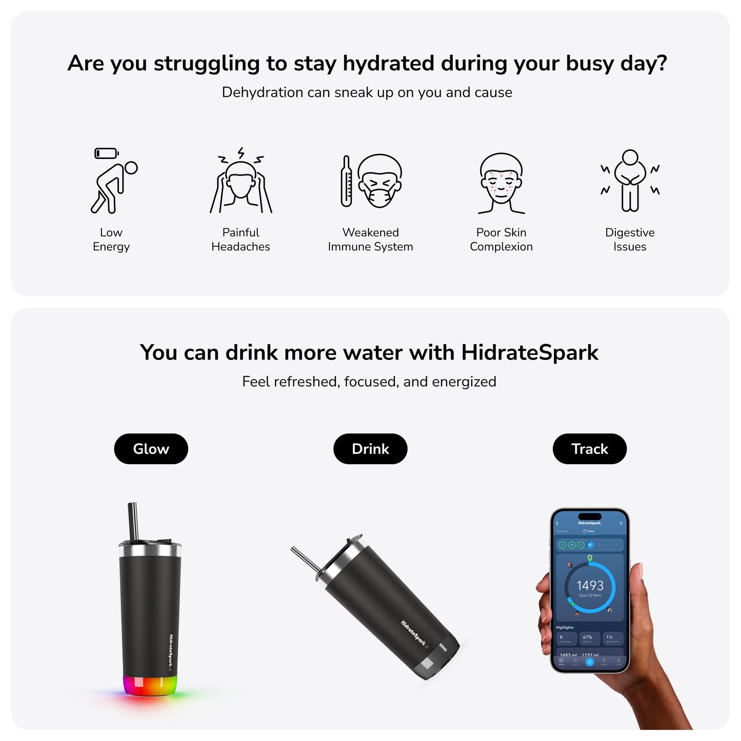 Hidrate Spark PRO Smart Tumbler with Lid & Straw – Insulated Stainless Steel – Tracks Water Intake with Bluetooth, LED Glow Reminder When You Need to Drink – 20oz, Brushed